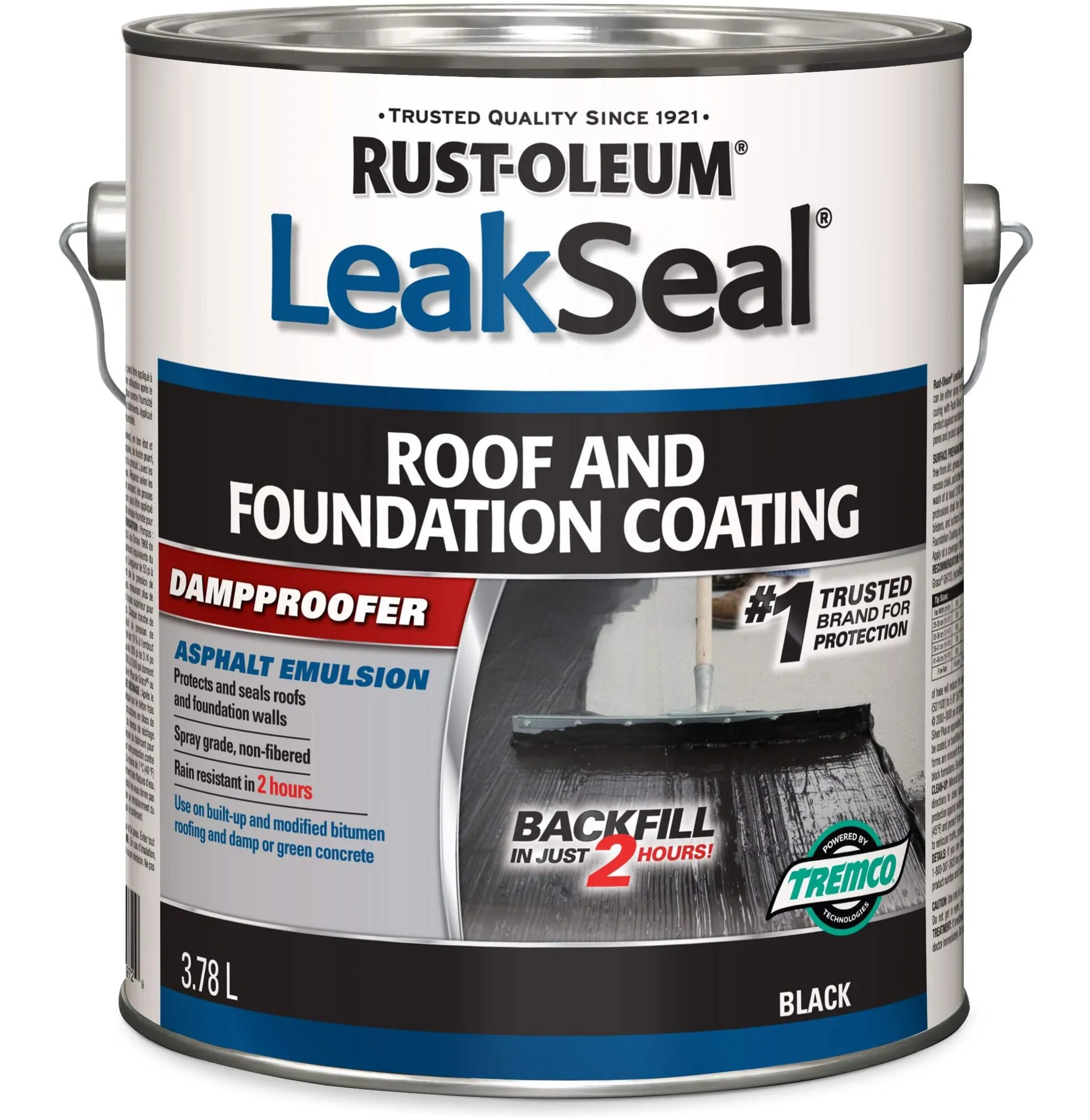 Revêtement scellant hydrofuge pour toit et fondation Rust-Oleum LeakSeal, noir, 3,78 L