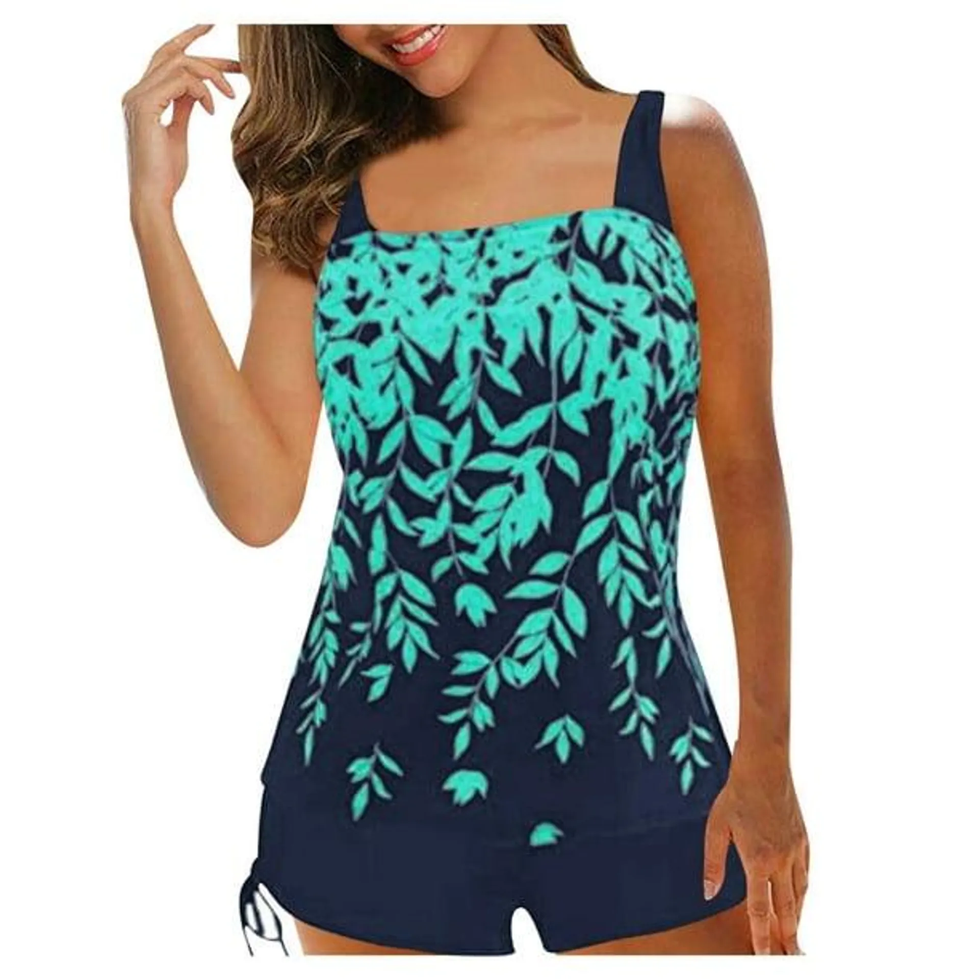 Gupgi Maillots de Bain Grande Taille pour Femmes 2 Pcs Tankini Rembourré avec Shorts de Bain