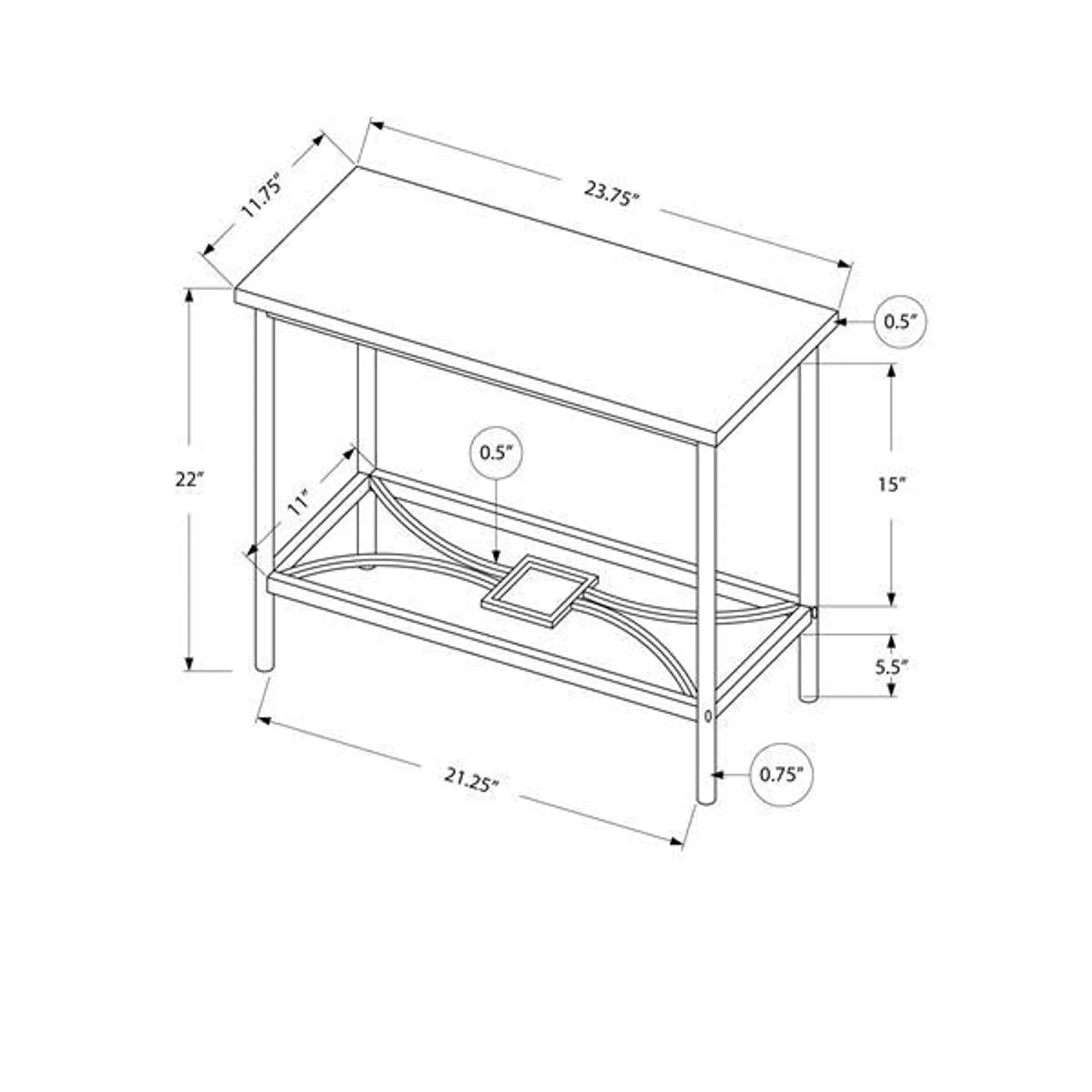 Table d'appoint, 11,75 po x 22 po, composite, taupe foncé