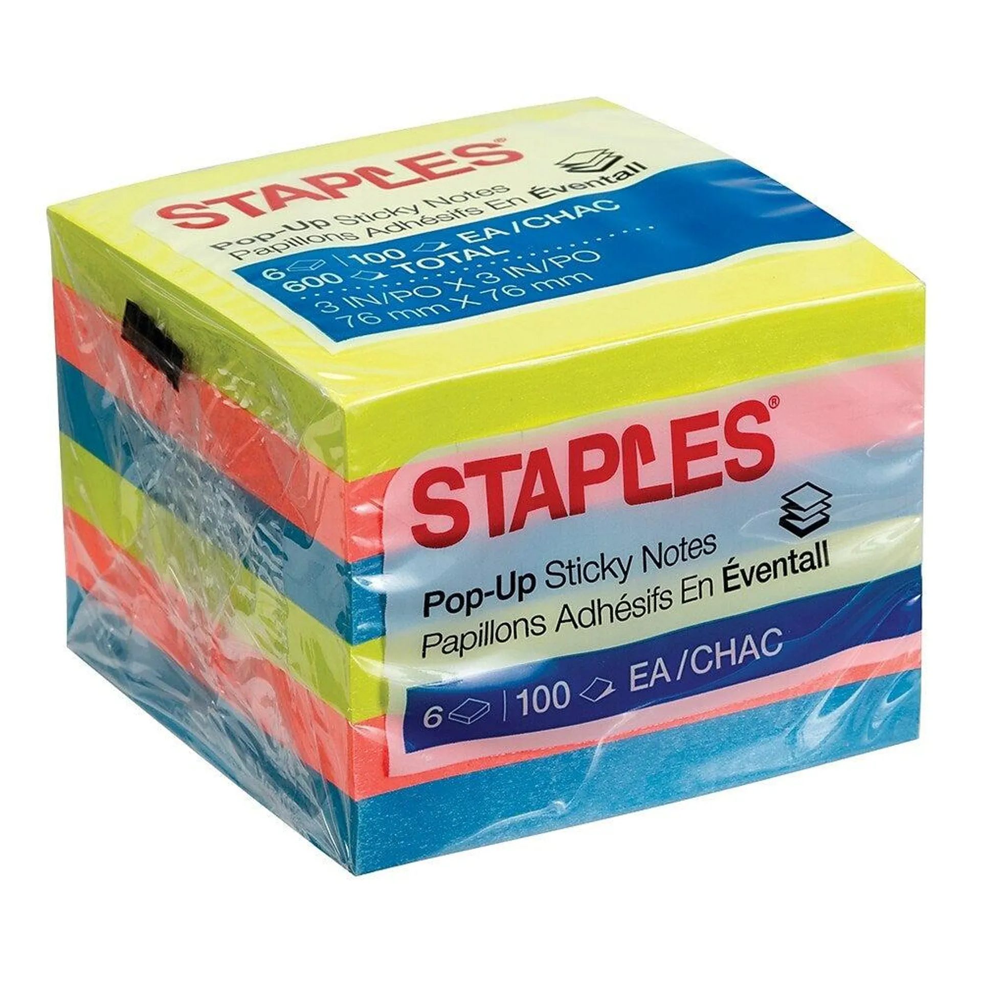 Staples® – Feuillets autocollants, 3 po x 3 po, couleurs éclatantes