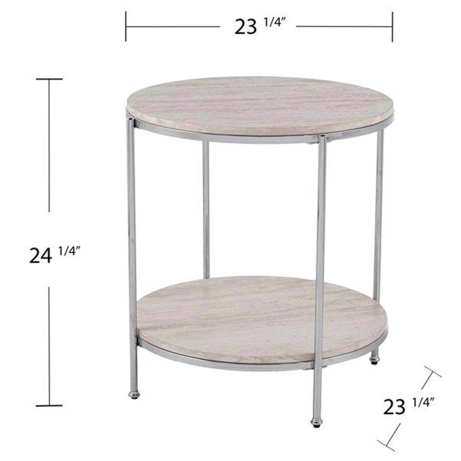 Table d'appoint ronde Ashling de Southern Enterprises en composite, chrome et imitation travertin