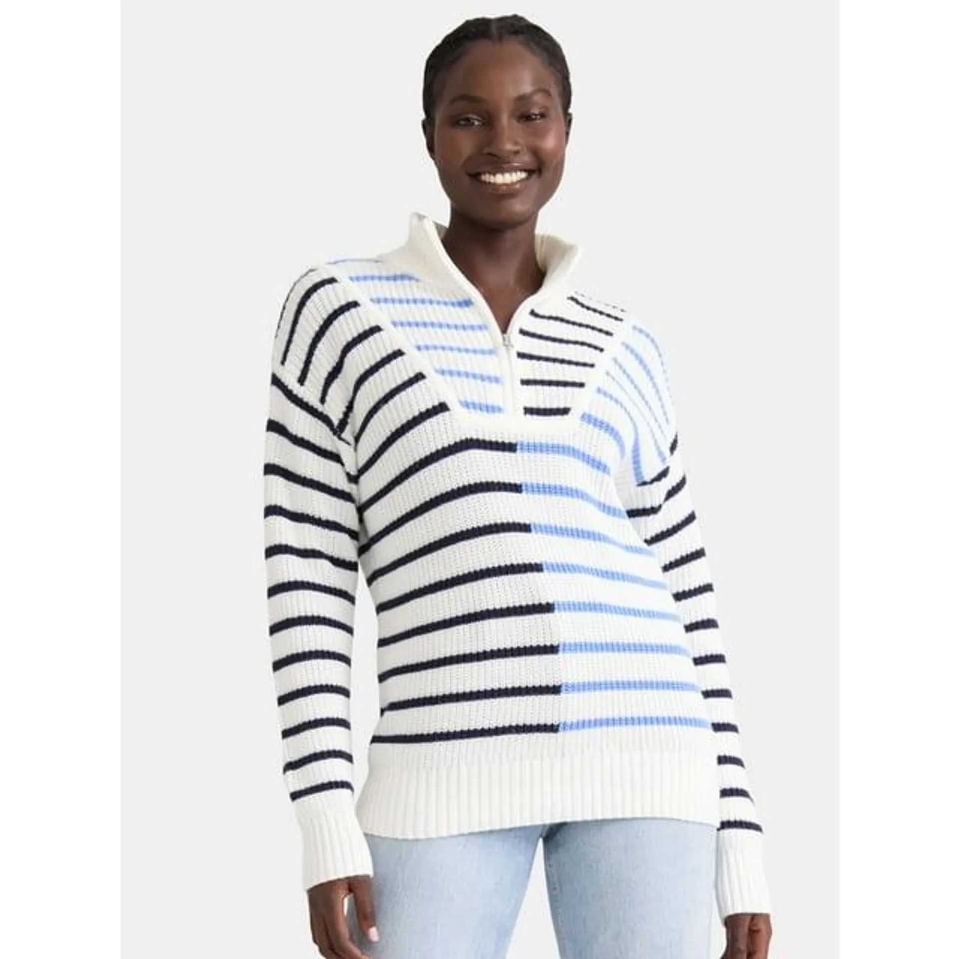 Time and Tru Women's Half Zip Pullover Sweater, Midweight, Sizes XS-XXXL