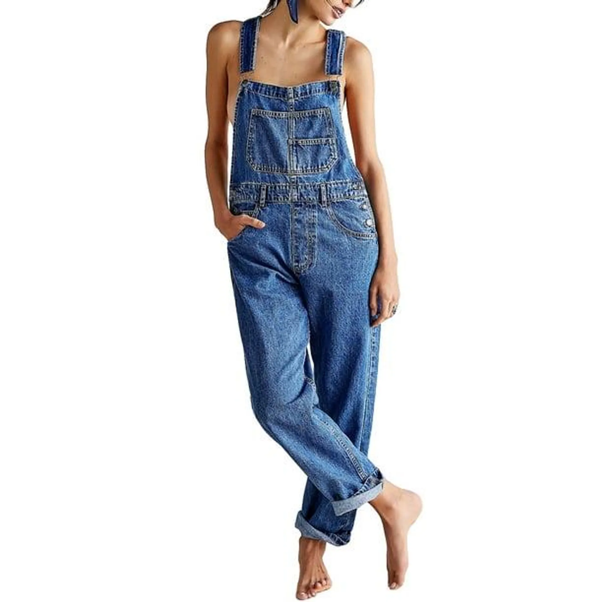 WIFORNT Femmes en Jean Combinaison Longue Spaghetti Casual Sangle Jambe Large Pantalon Bouffant Été Bavoir Salopette