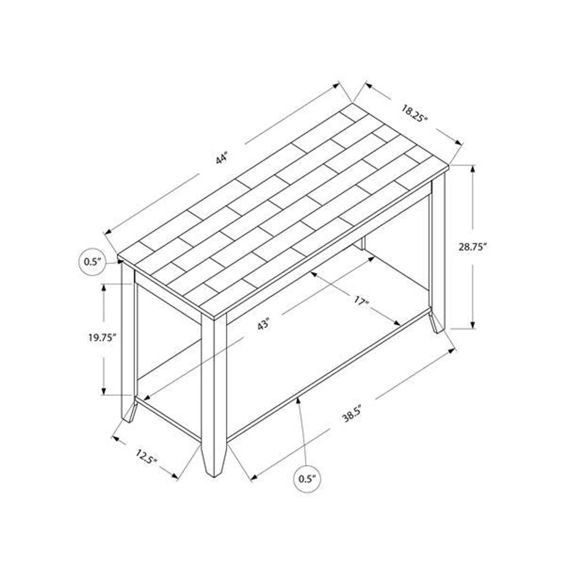 Table d'appoint Monarch, 44 po x 28,75 po, composite, brun