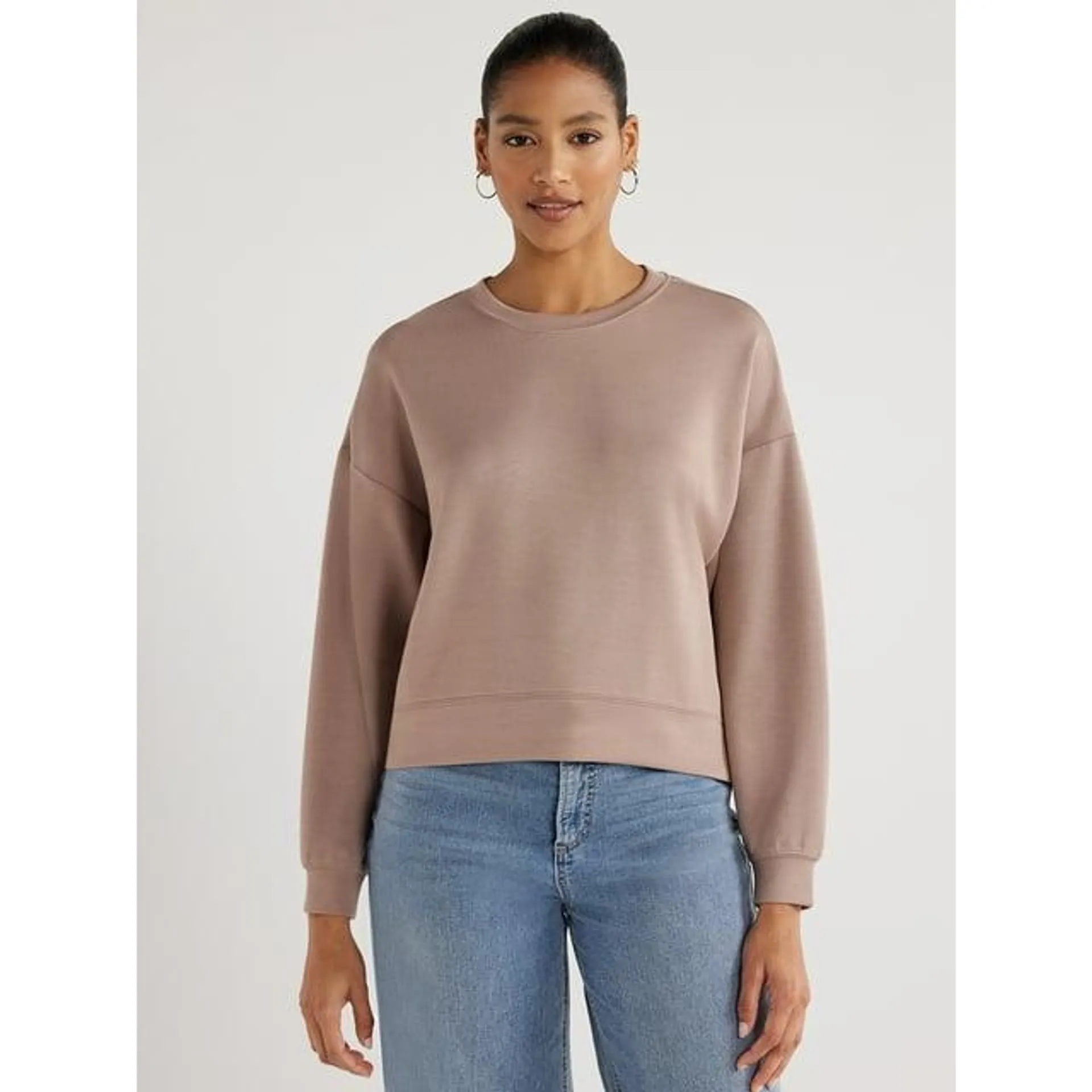 Scoop Women's and Women's Plus Ultimate ScubaKnit Cropped Sweatshirt with Drop Sleeves, Size XS-4X