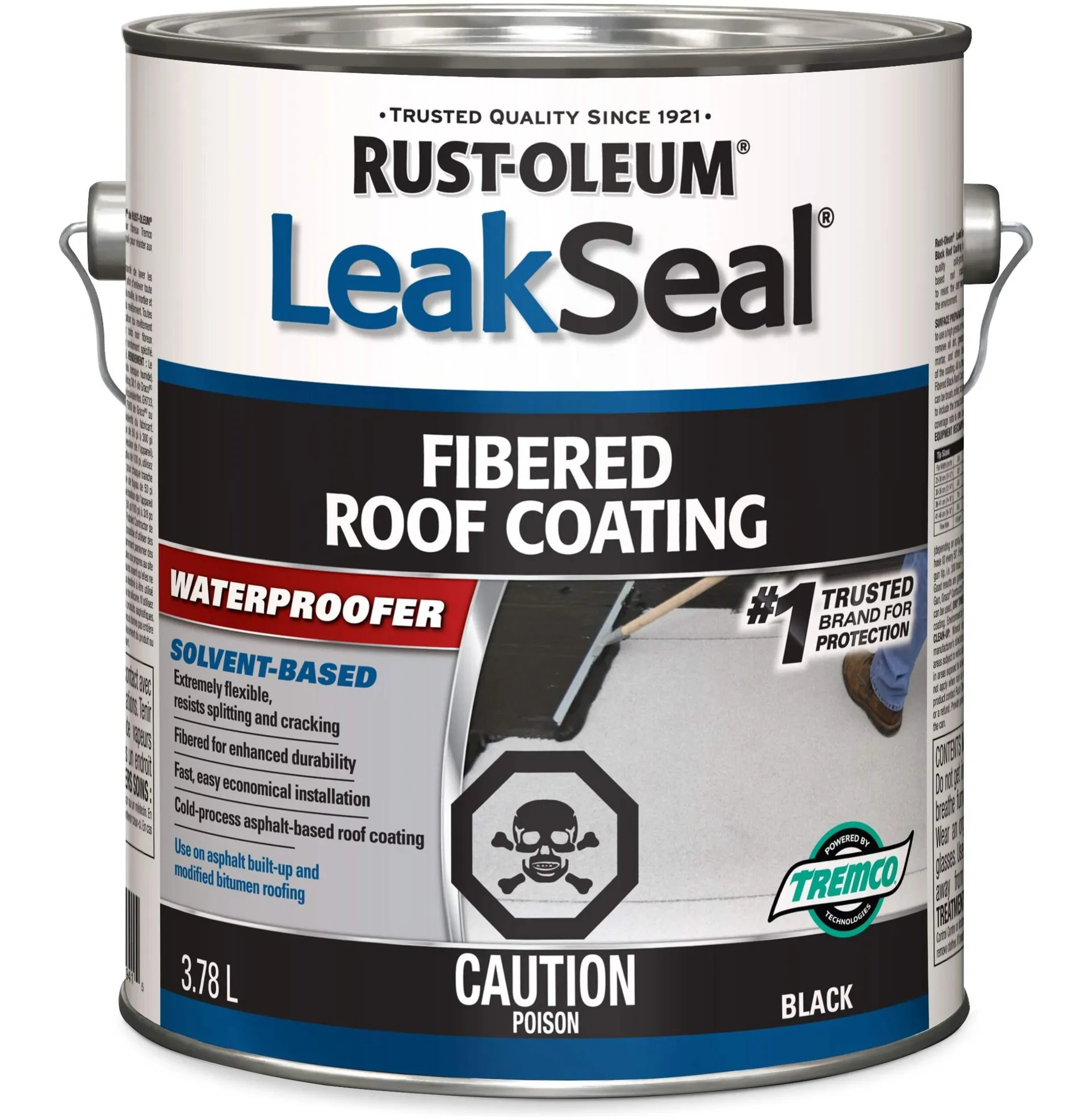 Scellant hydrofuge flexible pour revêtement de toit en asphalte fibreux Rust-Oleum LeakSeal, noir, 3,78 L