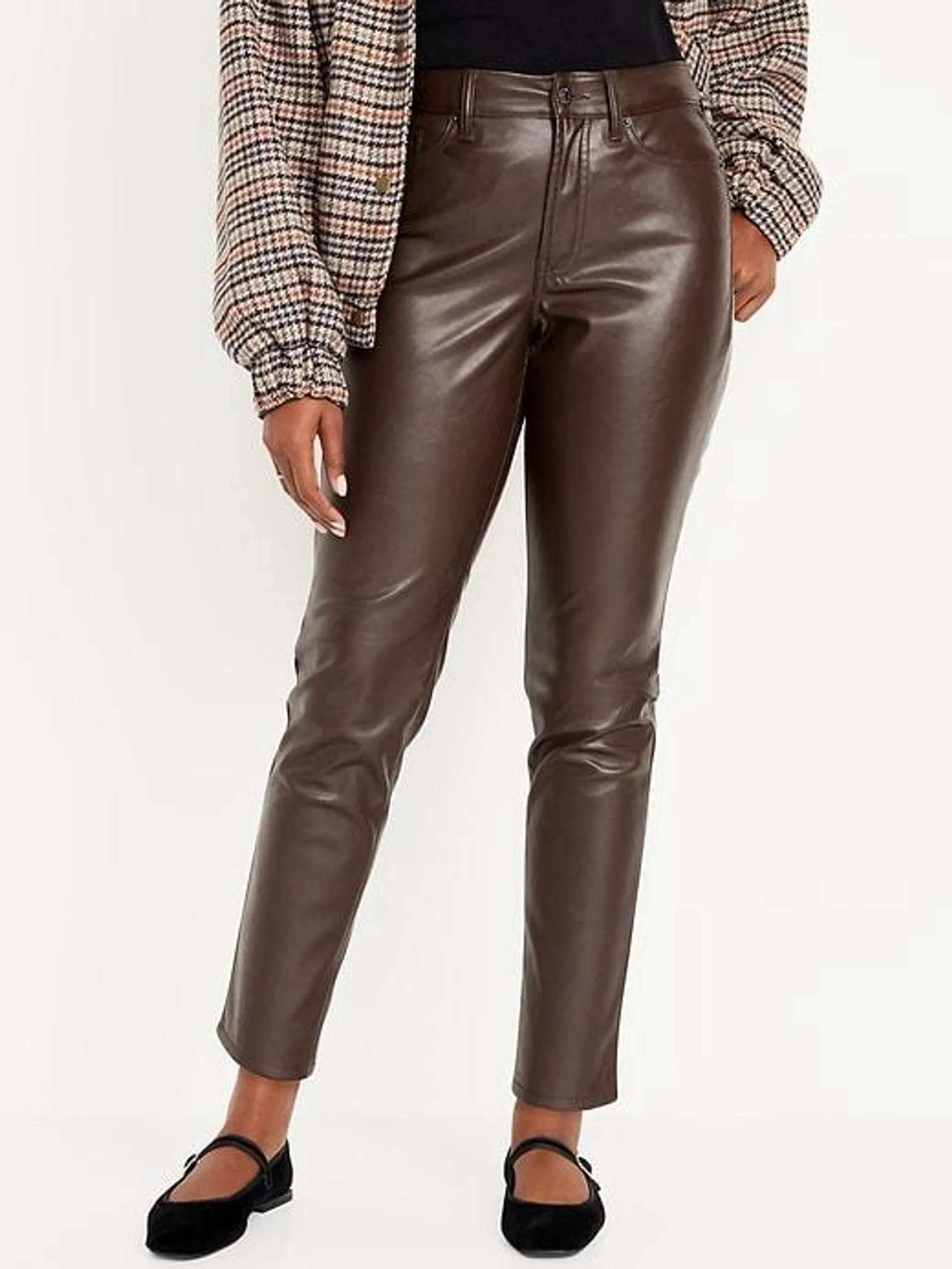 High-Waisted OG Straight Faux-Leather Ankle Pants