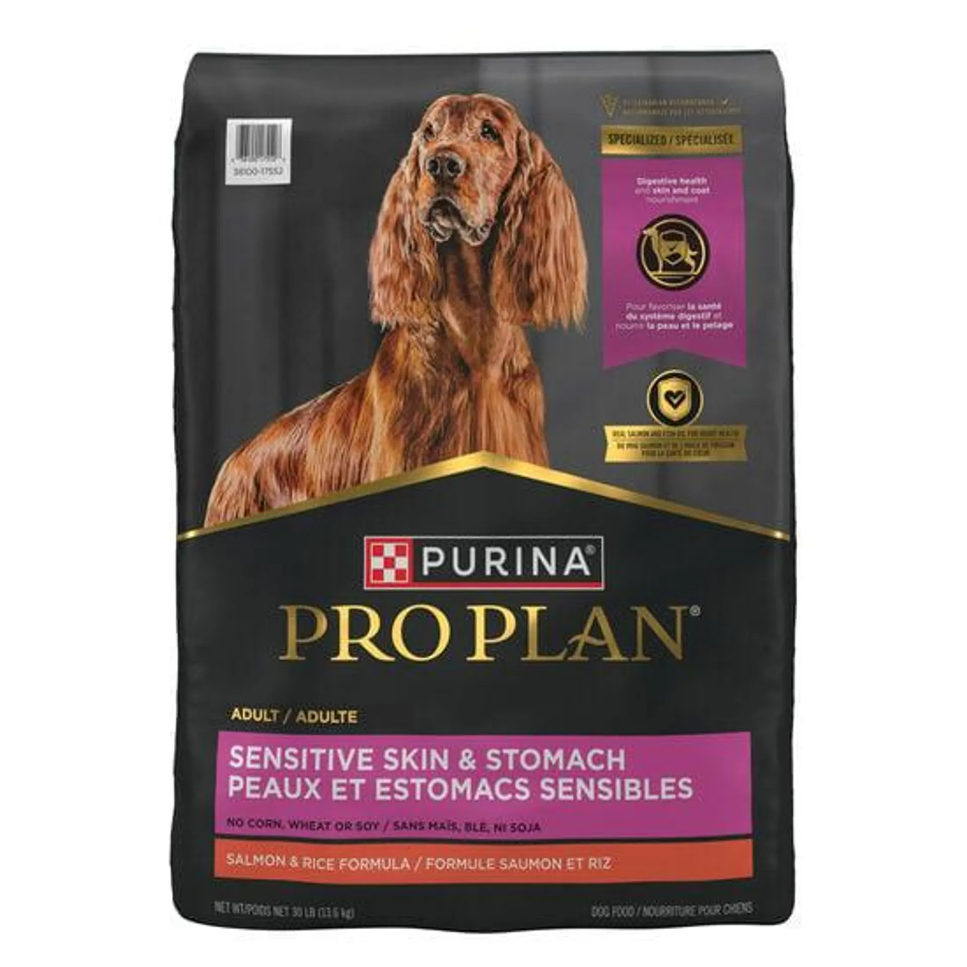 Nourriture sèche formule spécialisée peaux et estomacs sensibles au saumon et riz pour chiens, 13,6 kg