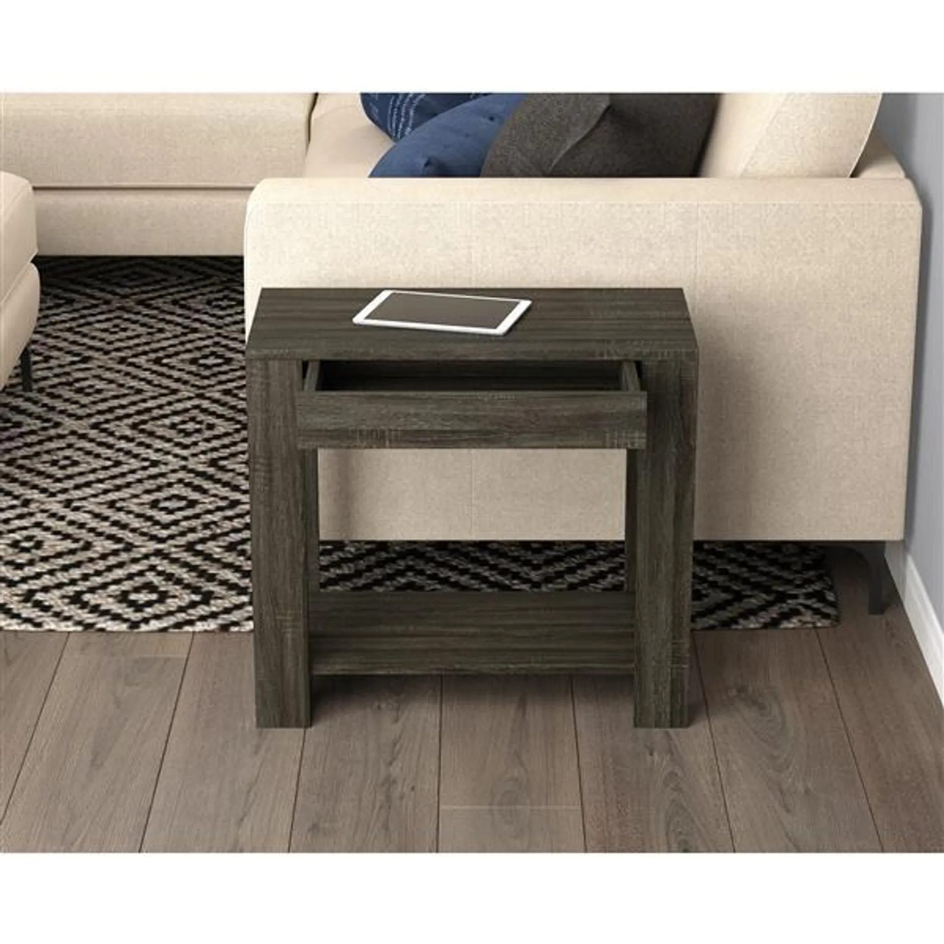 Table d'appoint rectangulaire avec 1 tiroir, gris