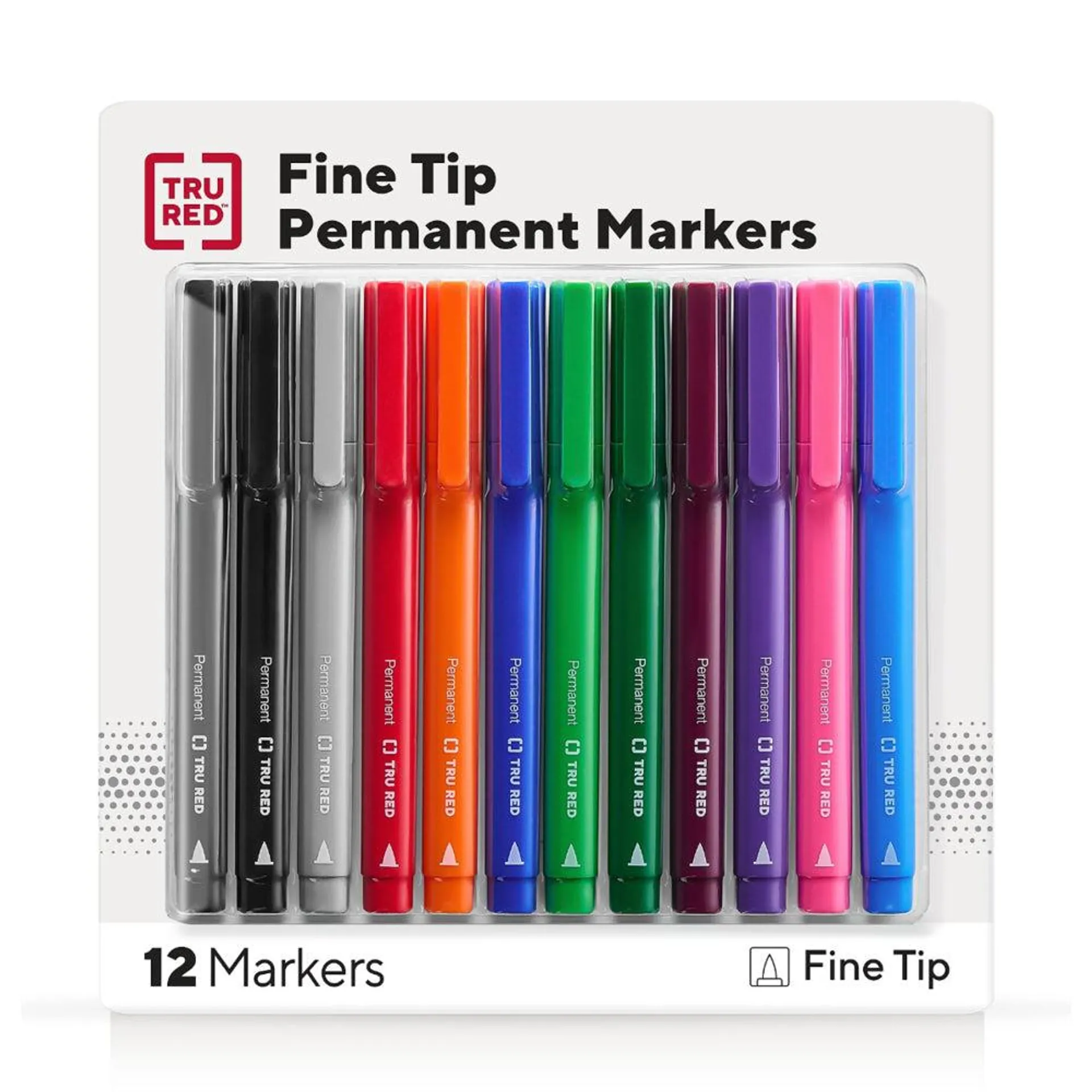 Marqueurs permanents TRU RED - pointe fine- couleurs variées- Paquet de 12