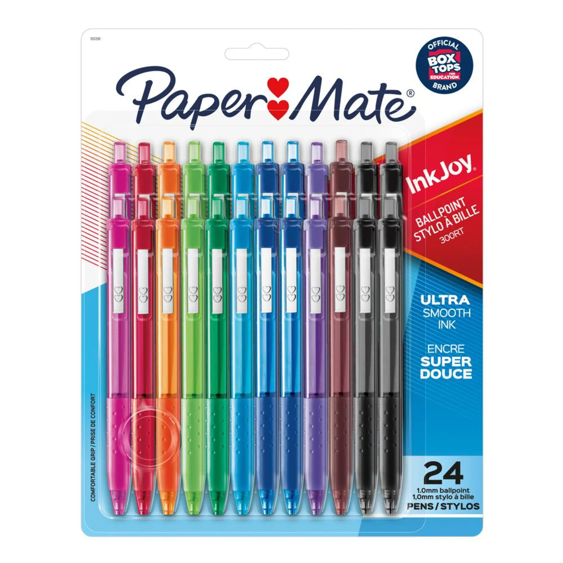 Papermate® - Stylos à bille InkJoy™ 300 à pointe rétractable, pointe moyenne 1,0 mm, couleurs variées, paq./24