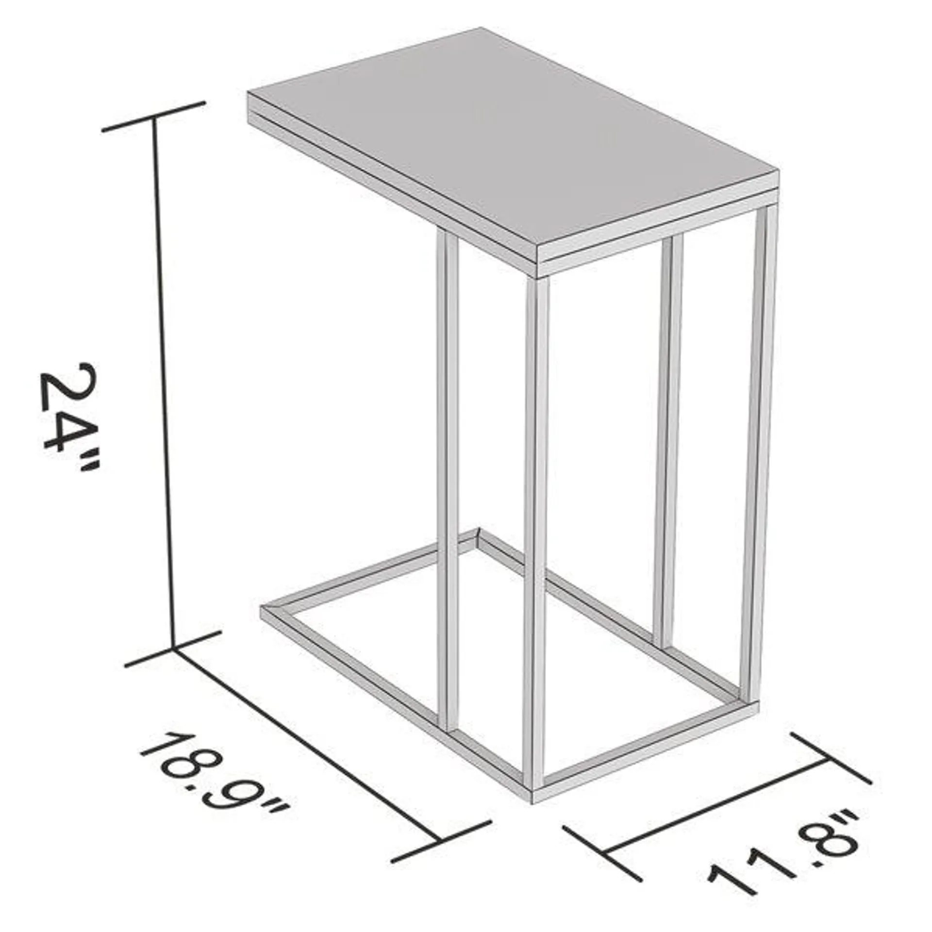 Table d'appoint en forme de C rectangulaire moderne contemporaine, verre et armature en métal, verre/noir