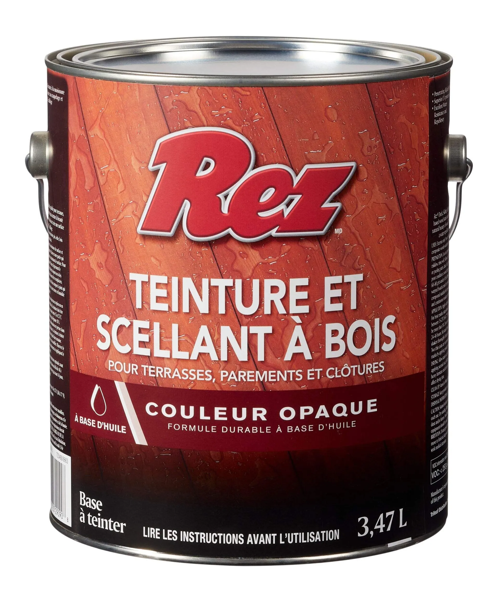 Teinture et scellant de bois durable à base d'huile pour terrasses, parements et clôtures Rez, opaque, base à teinter, 3,54 L/0,94 gallon