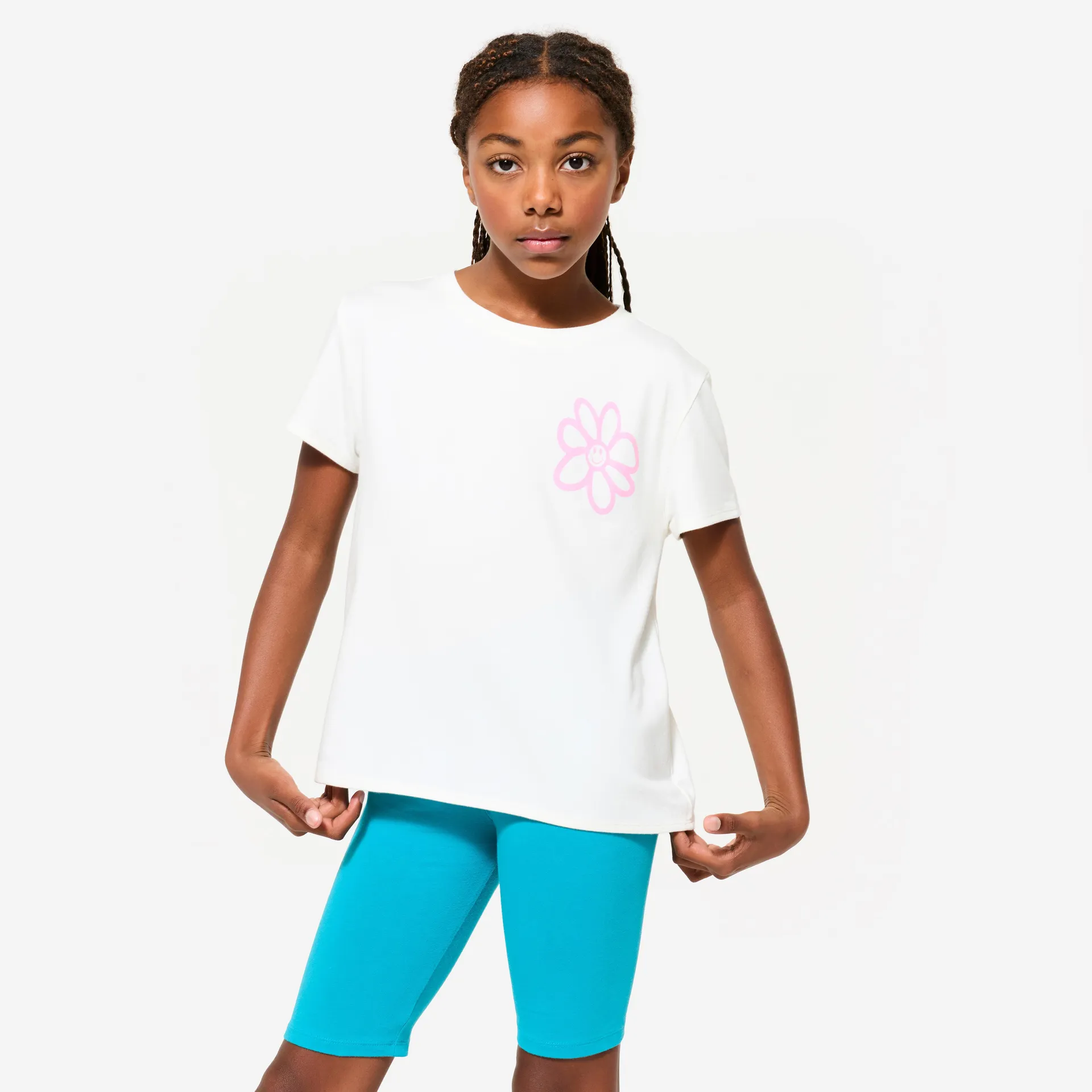 T-shirt de sport en coton fille avec imprimé – 500