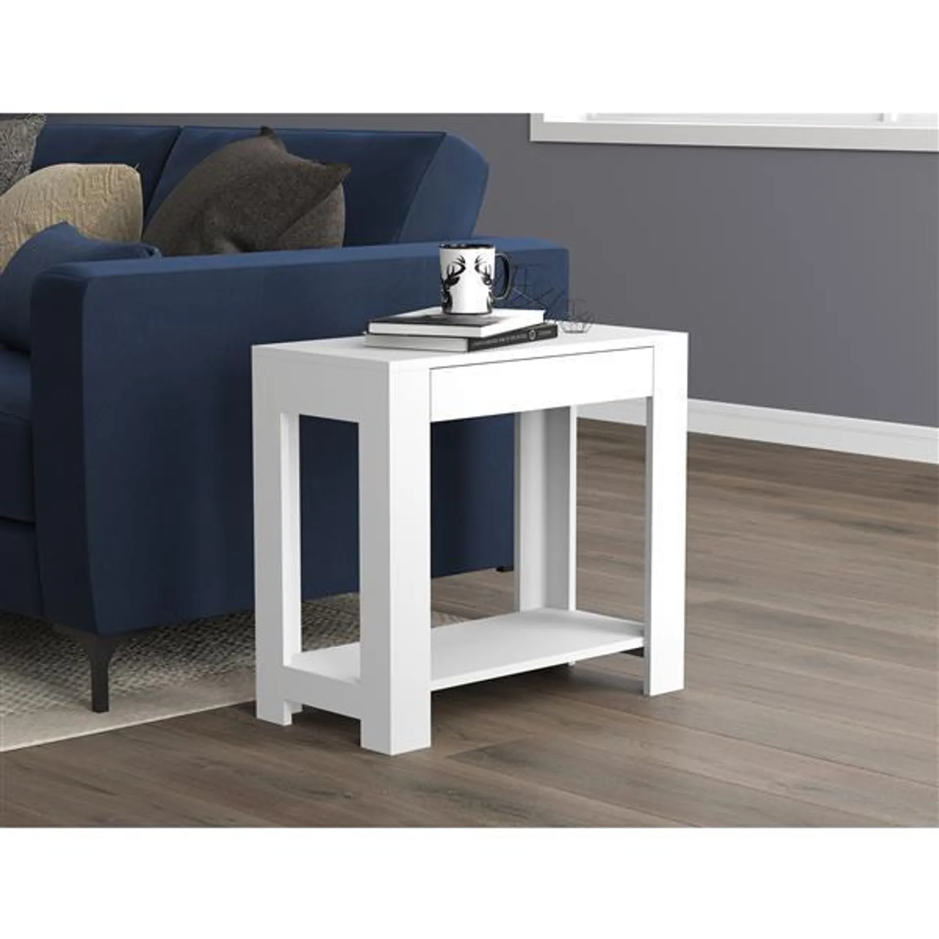 Table d'appoint rectangulaire avec 1 tiroir, blanche