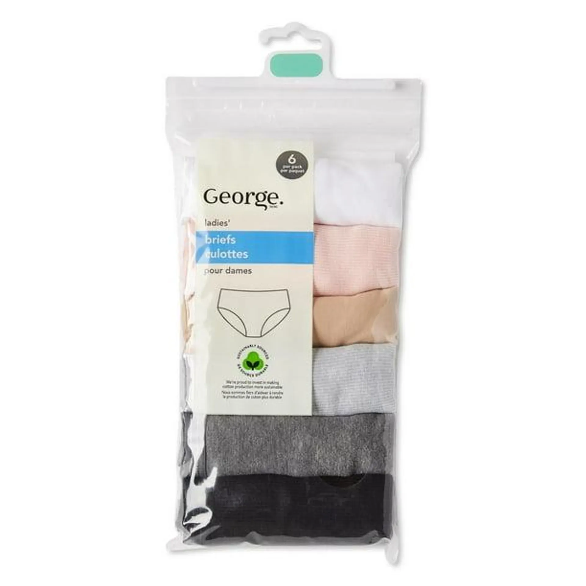 Lot de 6&nbsp;culottes côtelées George pour femmes Tailles P–2XL