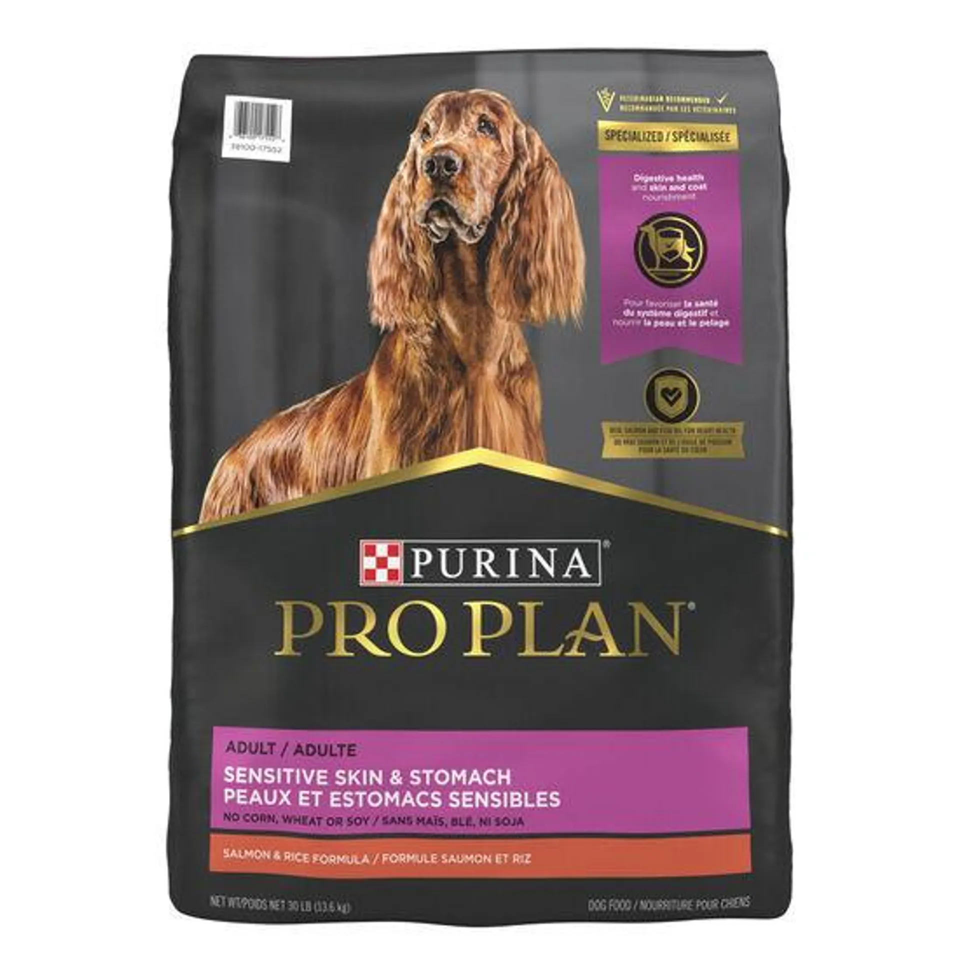 Nourriture sèche formule spécialisée peaux et estomacs sensibles au saumon et riz pour chiens, 13,6 kg