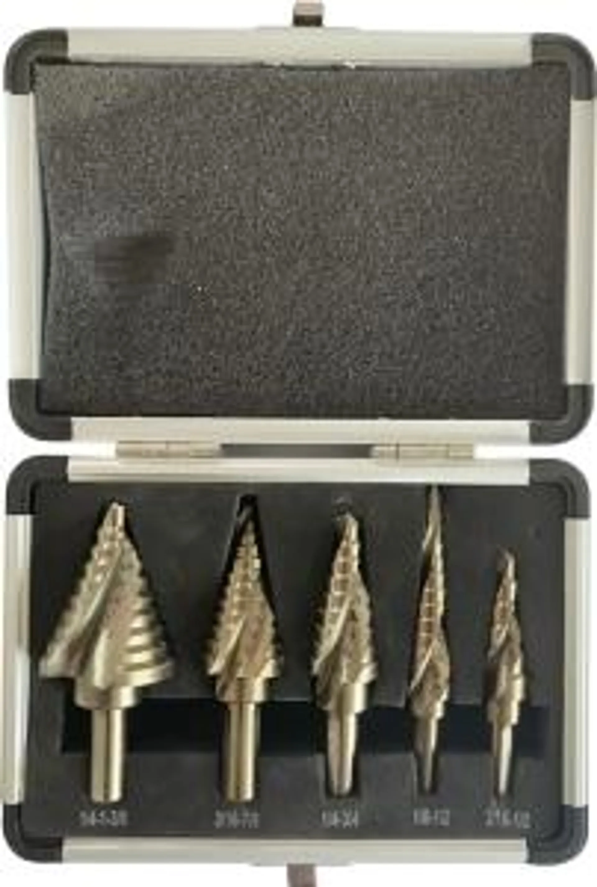 5 pc Spiral Titanium Step Drill Bit Set