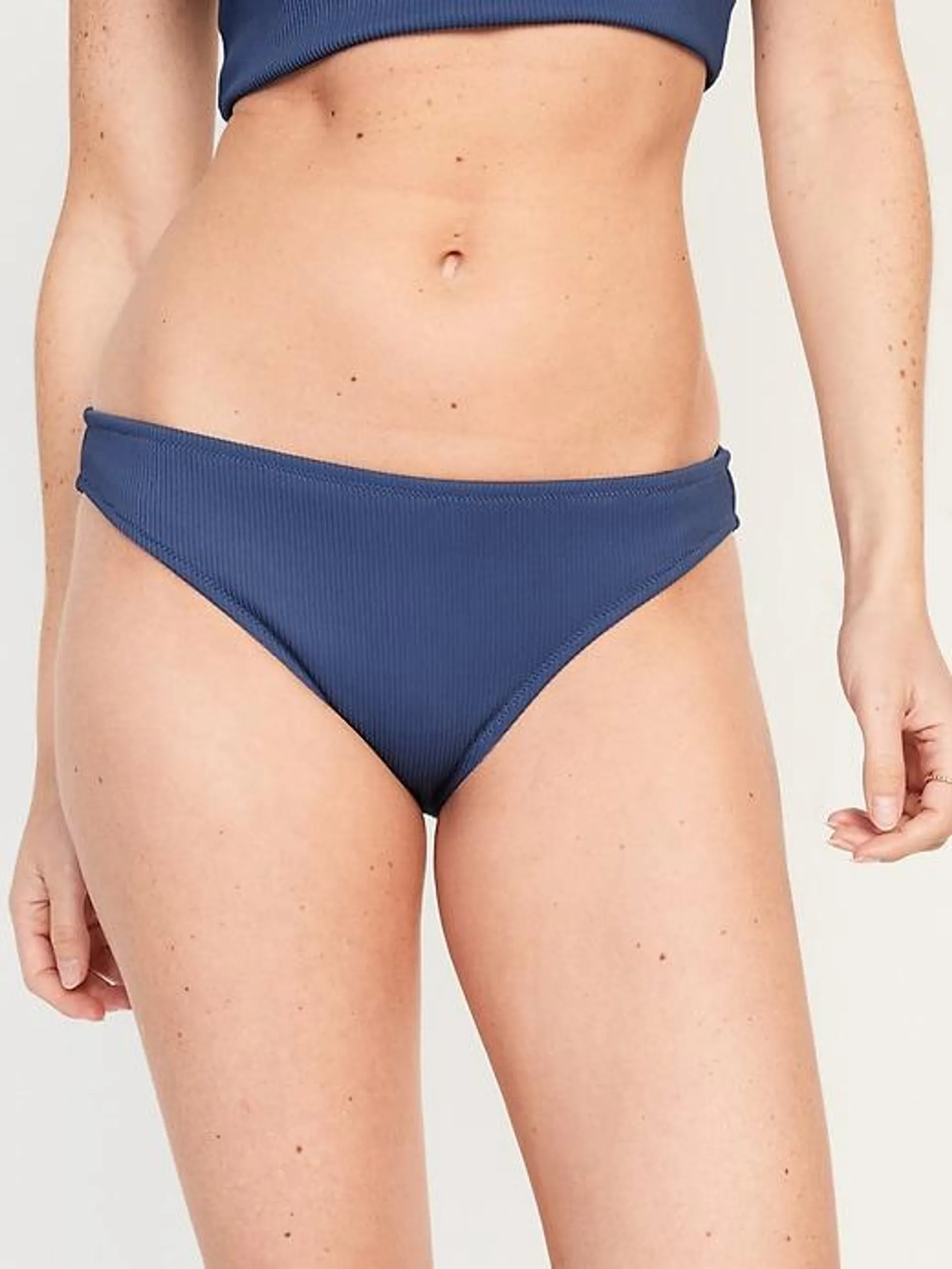 Low-Rise Classic Rib-Knit Bikini Swim Bottoms