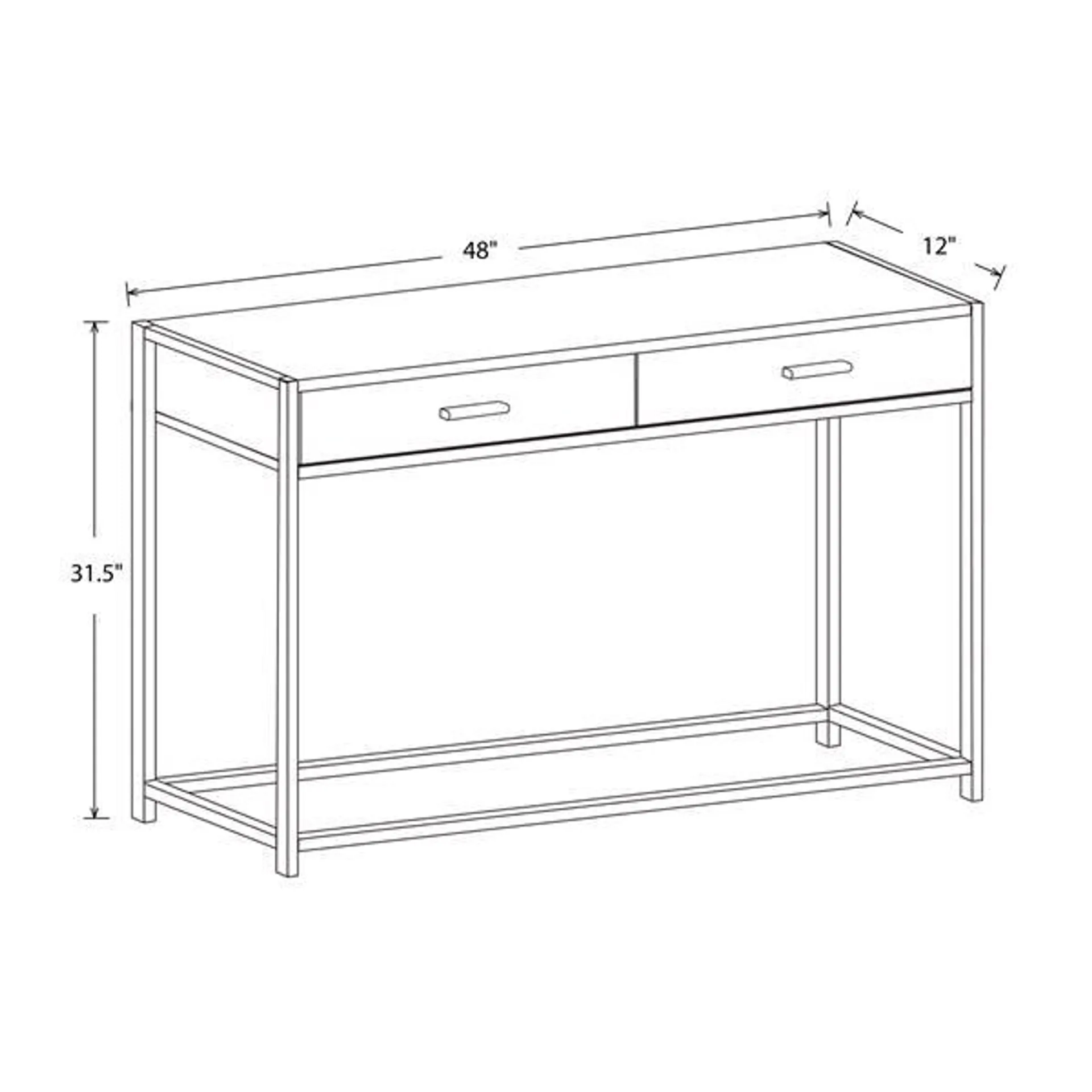 Table Console 2 Tirroirs , taupe foncé et métal noir, 48 po