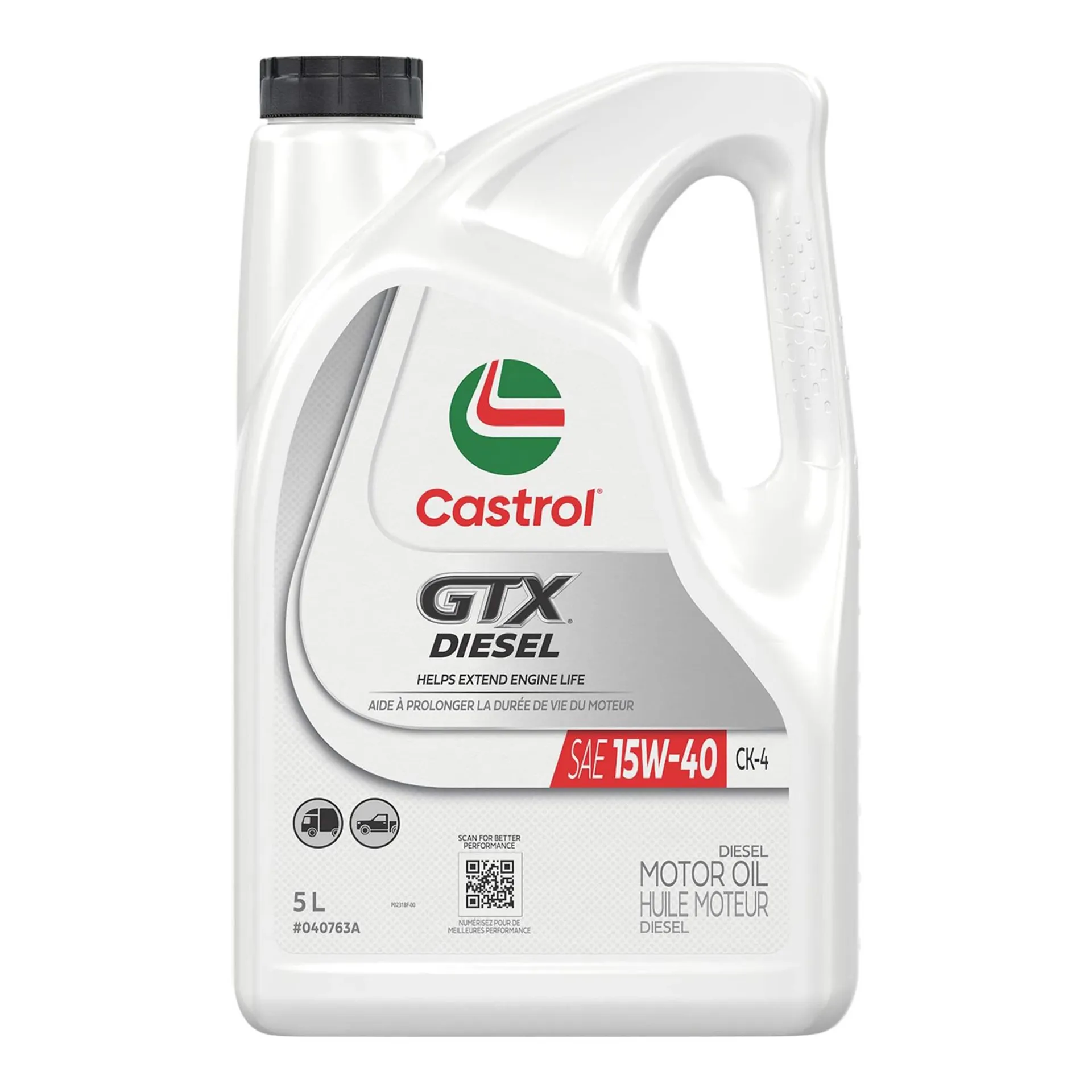 Huile à moteur diesel synthétique Castrol GTX, 15W40, 5 L