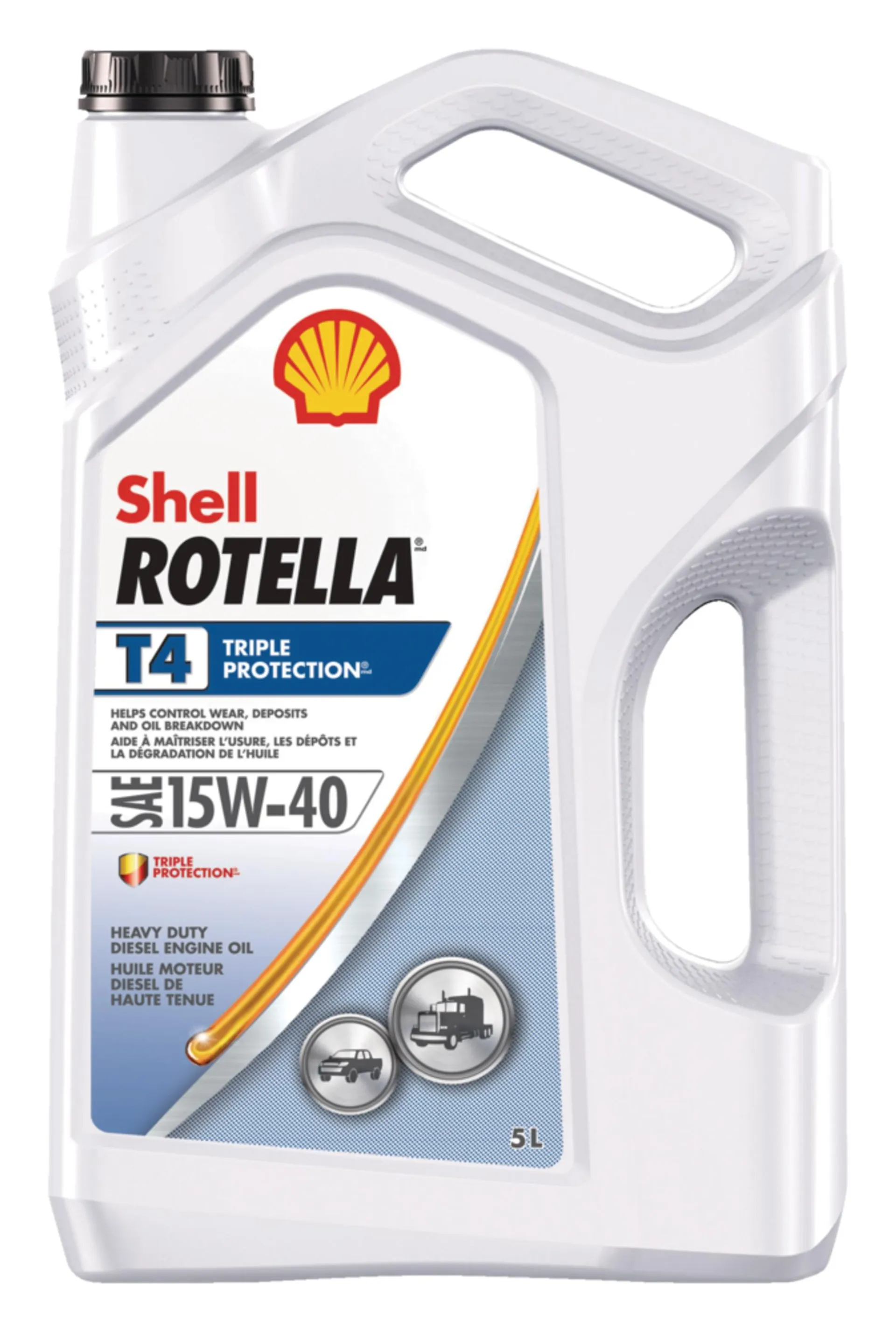 Huile à moteur diesel classique service intense Shell Rotella T4 Triple Protection, 15W-40, 5 L