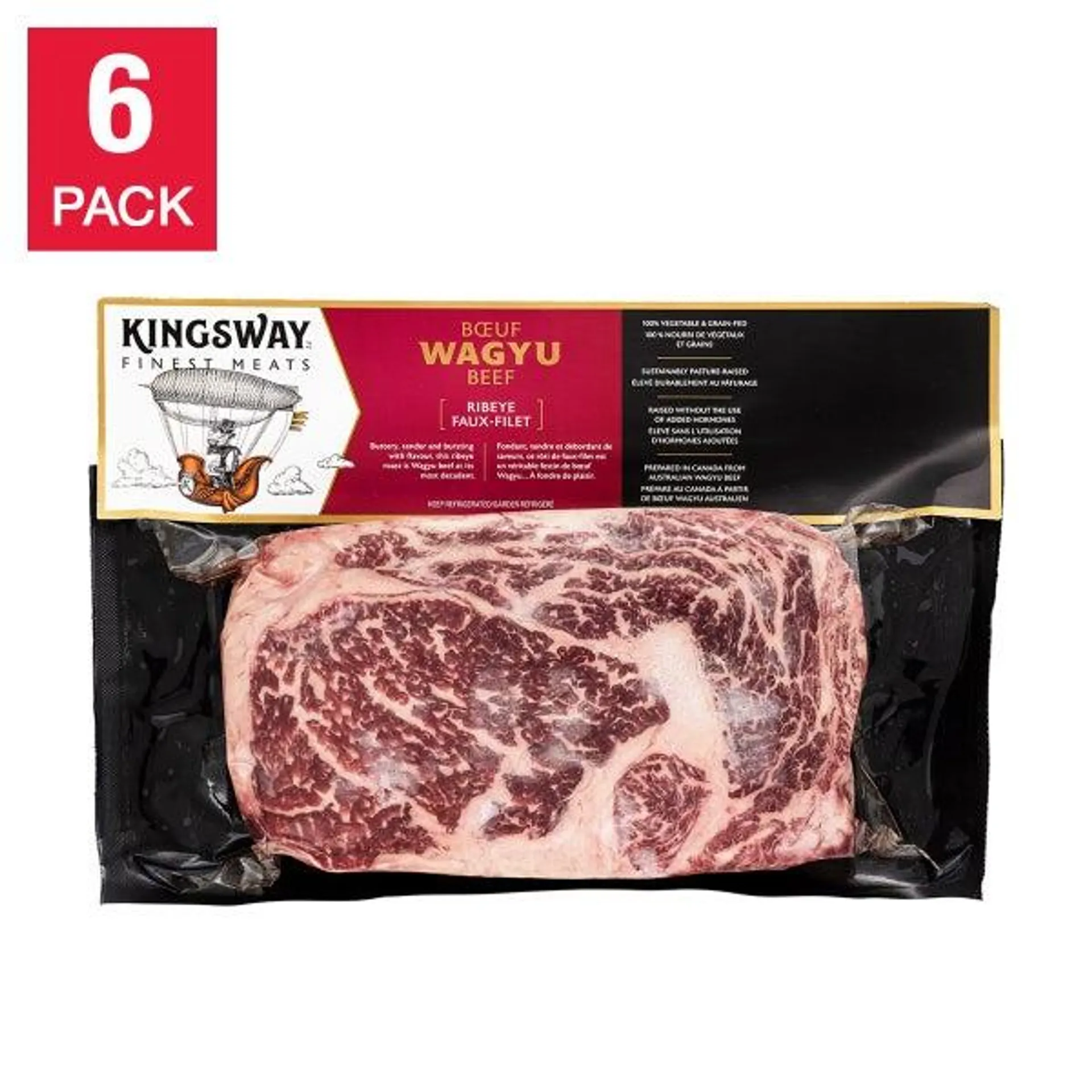 Kingsway Wagyu Boneless Rib Steaks, 6 × 283 g (10 oz)