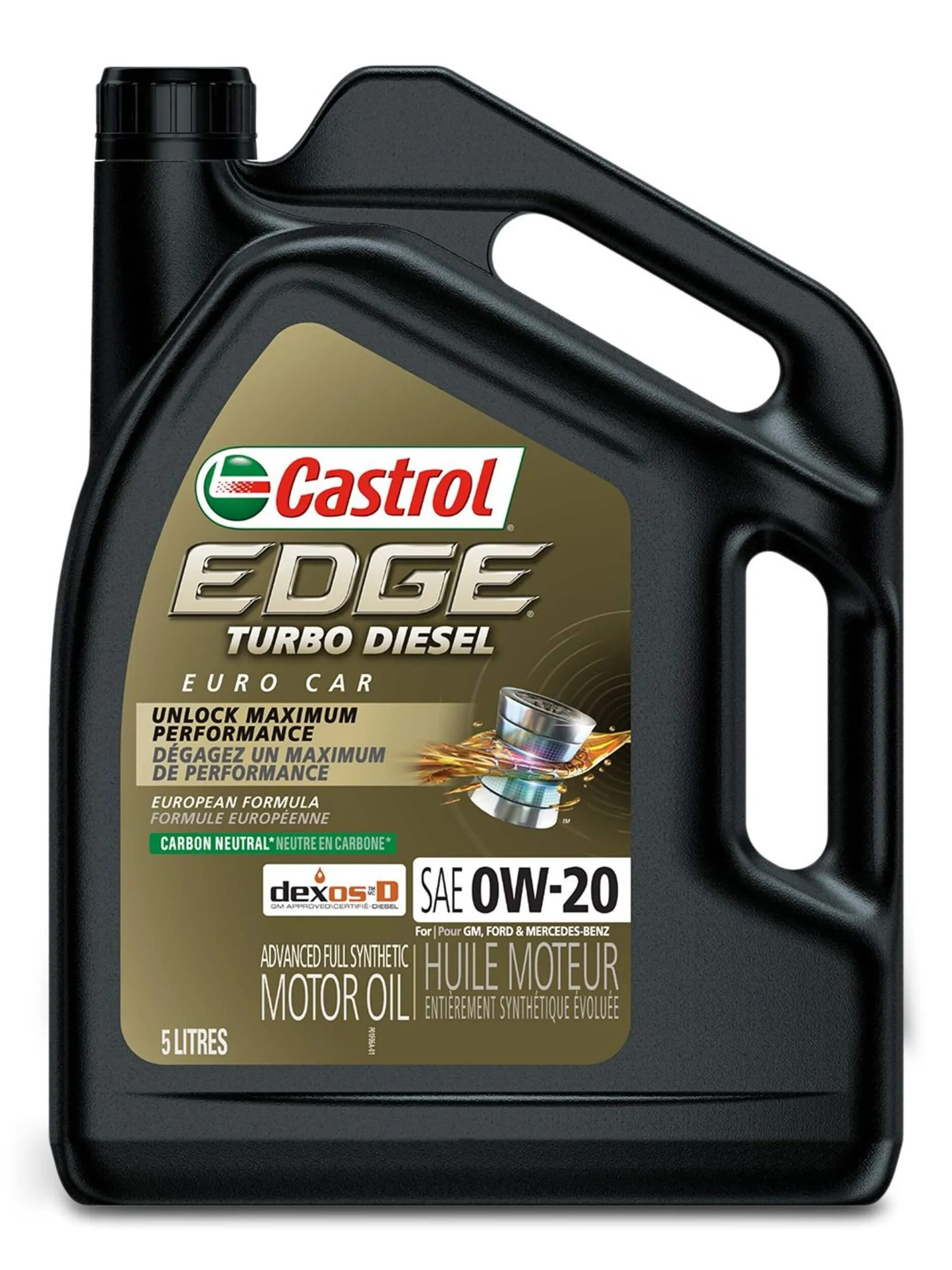 Huile à moteur diesel entièrement synthétique évoluée Turbo Castrol EDGE 0W-20, 5 L