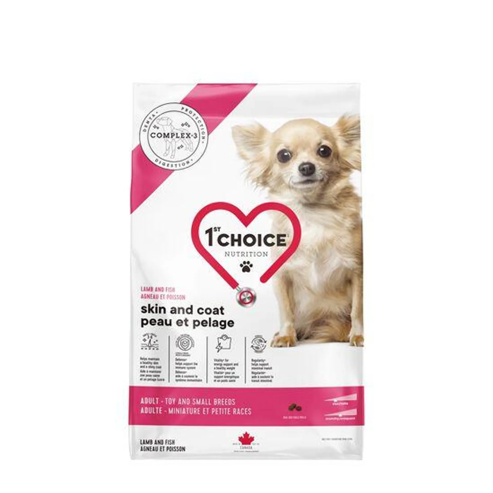 Formule peau et pelage pour chien adulte miniature et petite races à l'agneau et poisson, 5kg