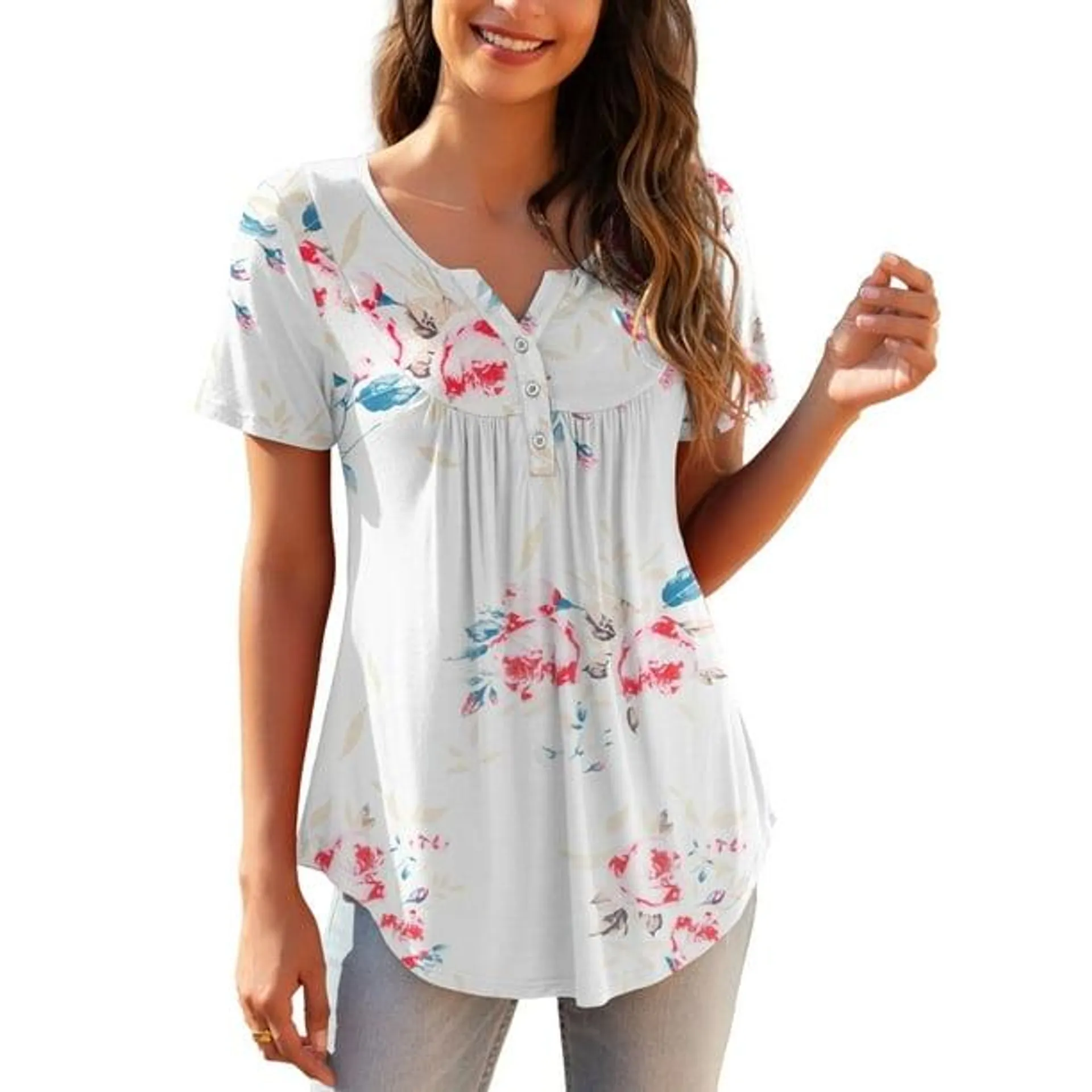a.Jesdani Tuniques Grande Taille pour Femmes Manches Courtes Col en V Blouses Décontractées M-4X