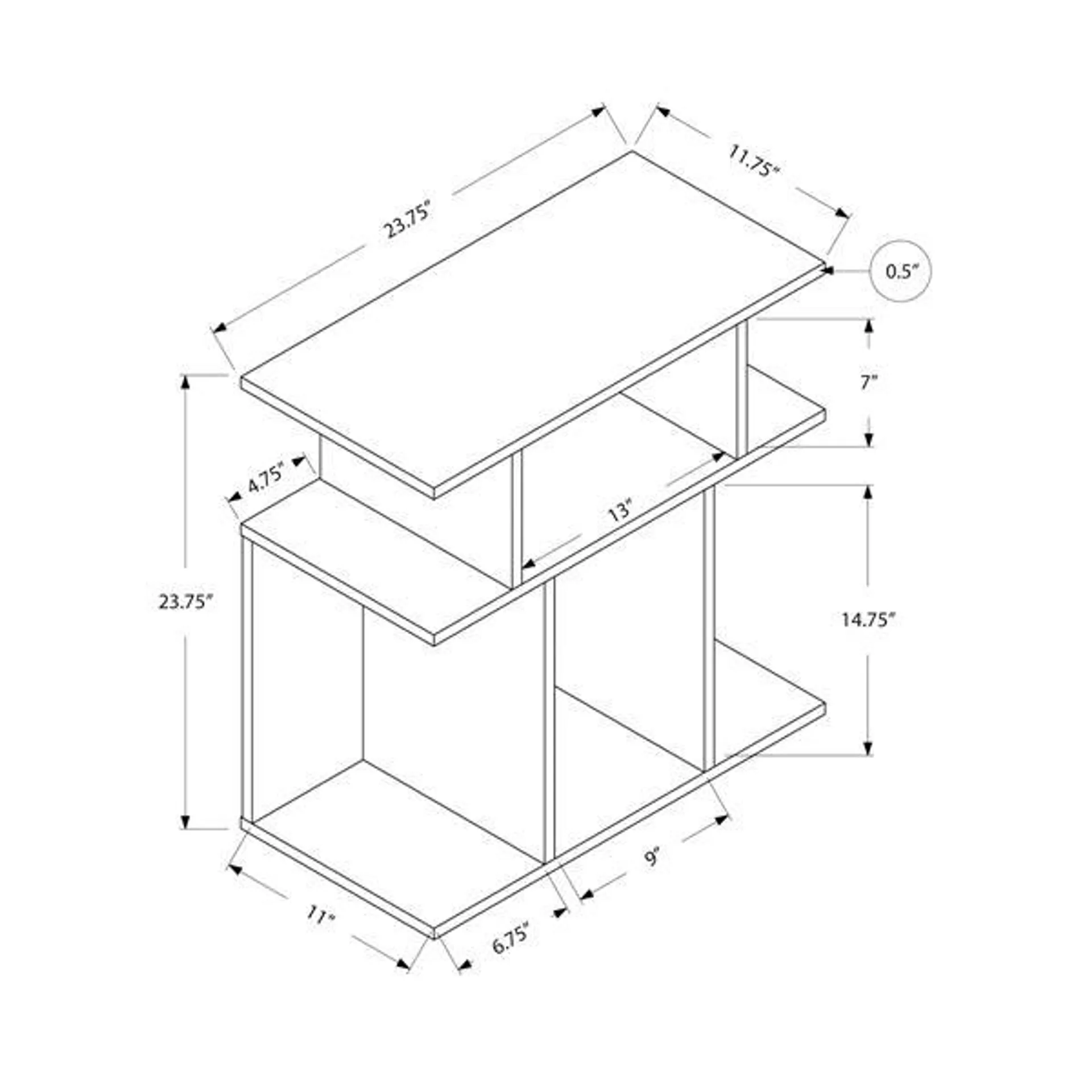 Table d'appoint 24 poH, noir avec dessus gris, 24 pox24 pox12 po