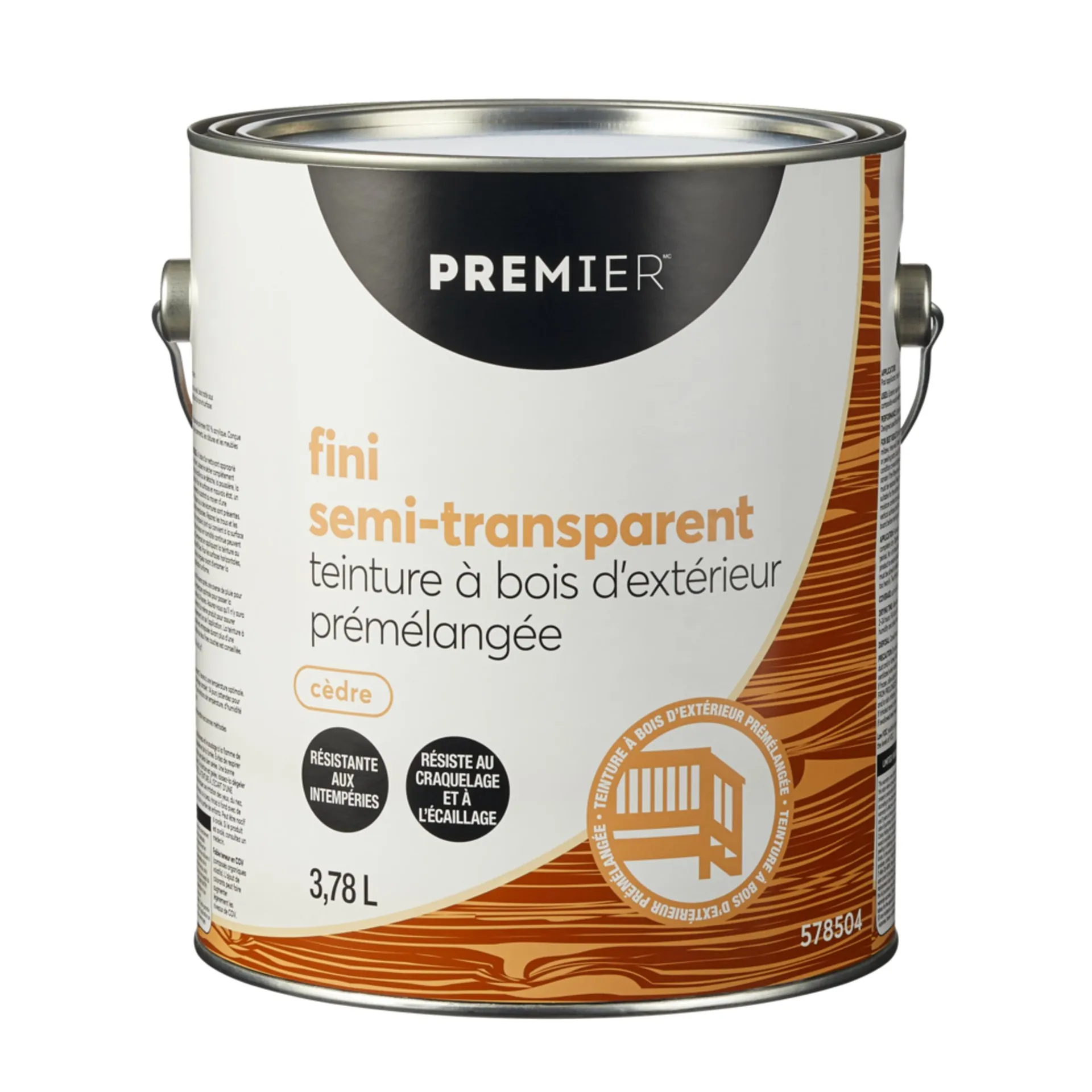 Teinture d'extérieur prémélangée pour bois Premier, semi-transparent, cèdre, 3,78 L/1 gallon