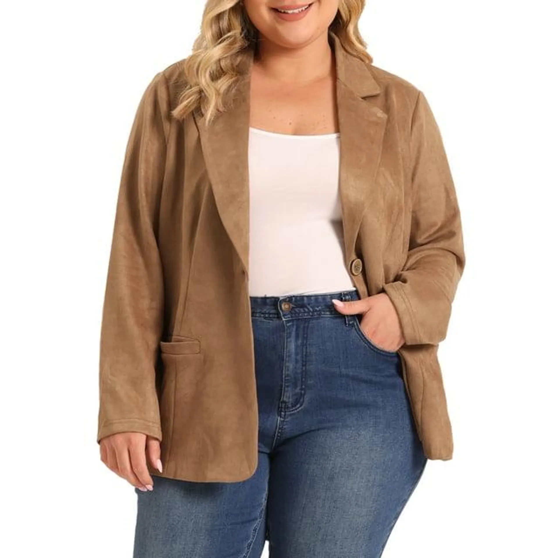 Agnes Orinda Faux Suede Jacket for Women's Plus Size Lapel Work Casual Blazer Jackets