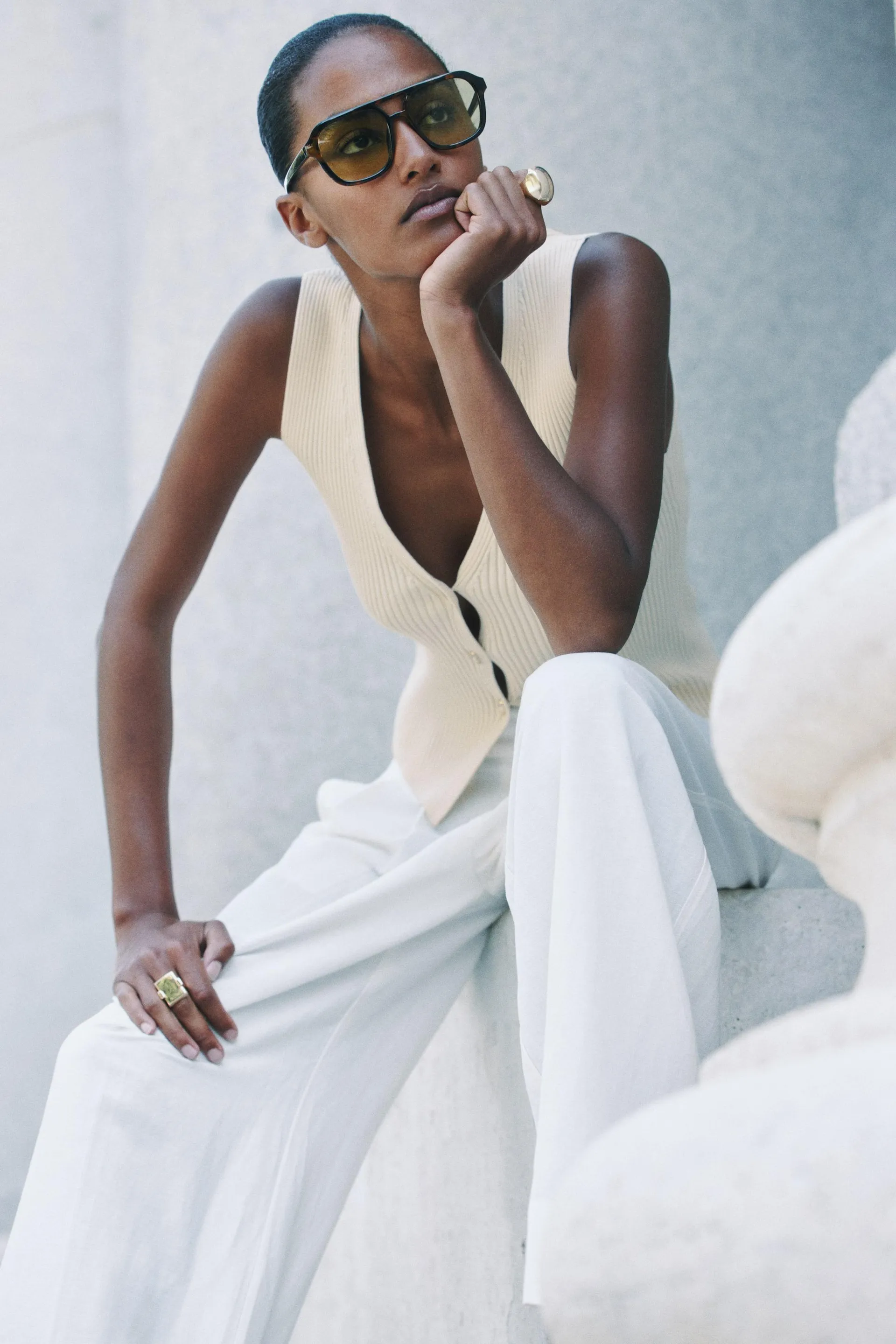 Gilet sans manches en tricot côtelé
