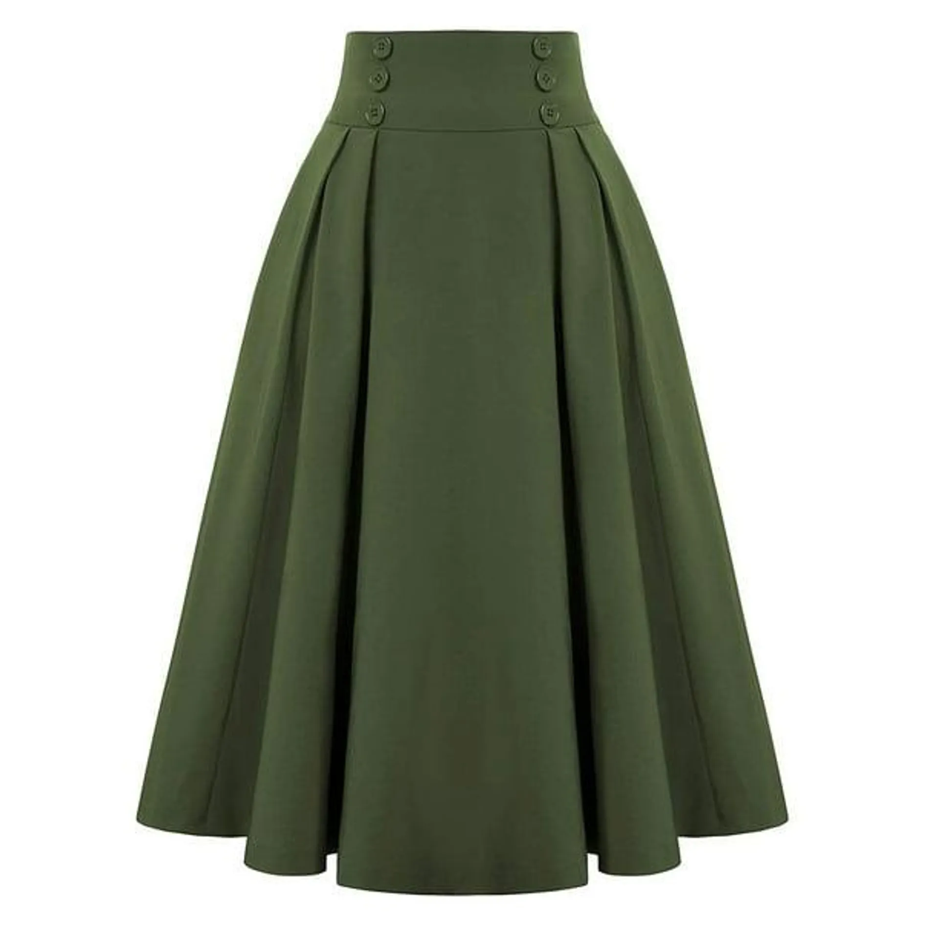 PEZHADA Jupe Plissée Vintage d'Été pour Adolescentes Womens Taille Haute Solide Ligne A Longue Jupe Maxi Skirts avec Poches Vert Armée