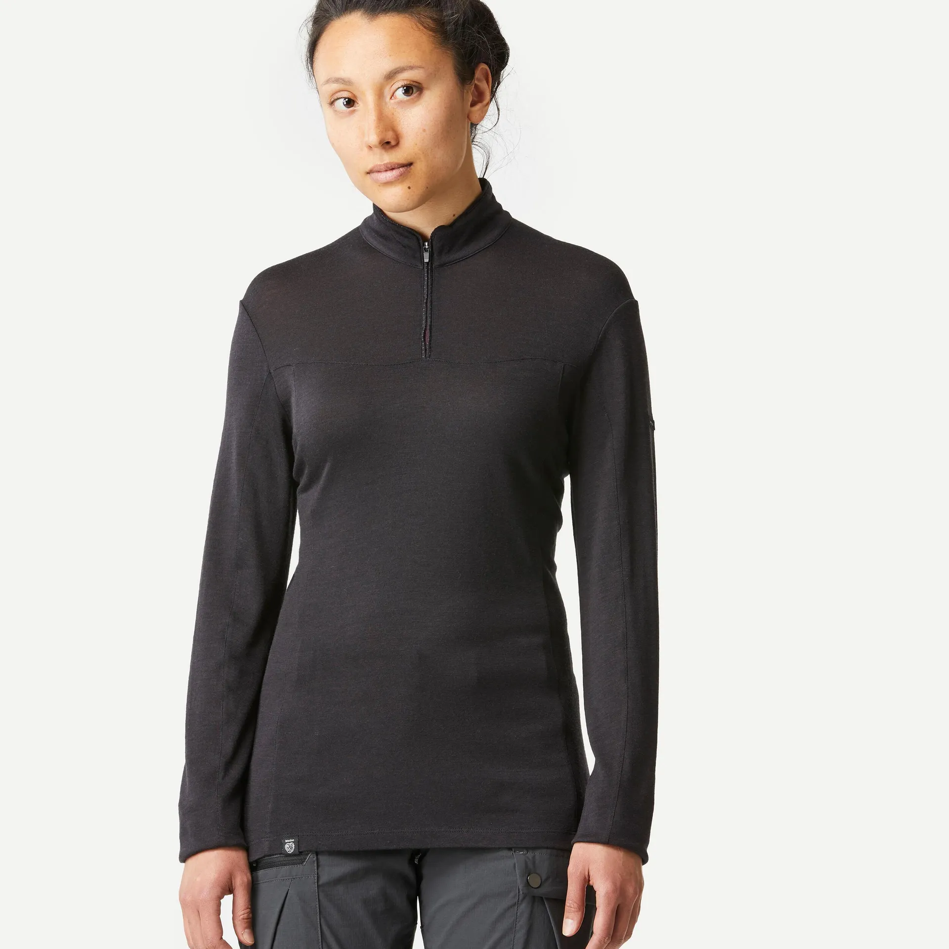 Chandail à glissière en laine mérinos femme – MT 500 noir