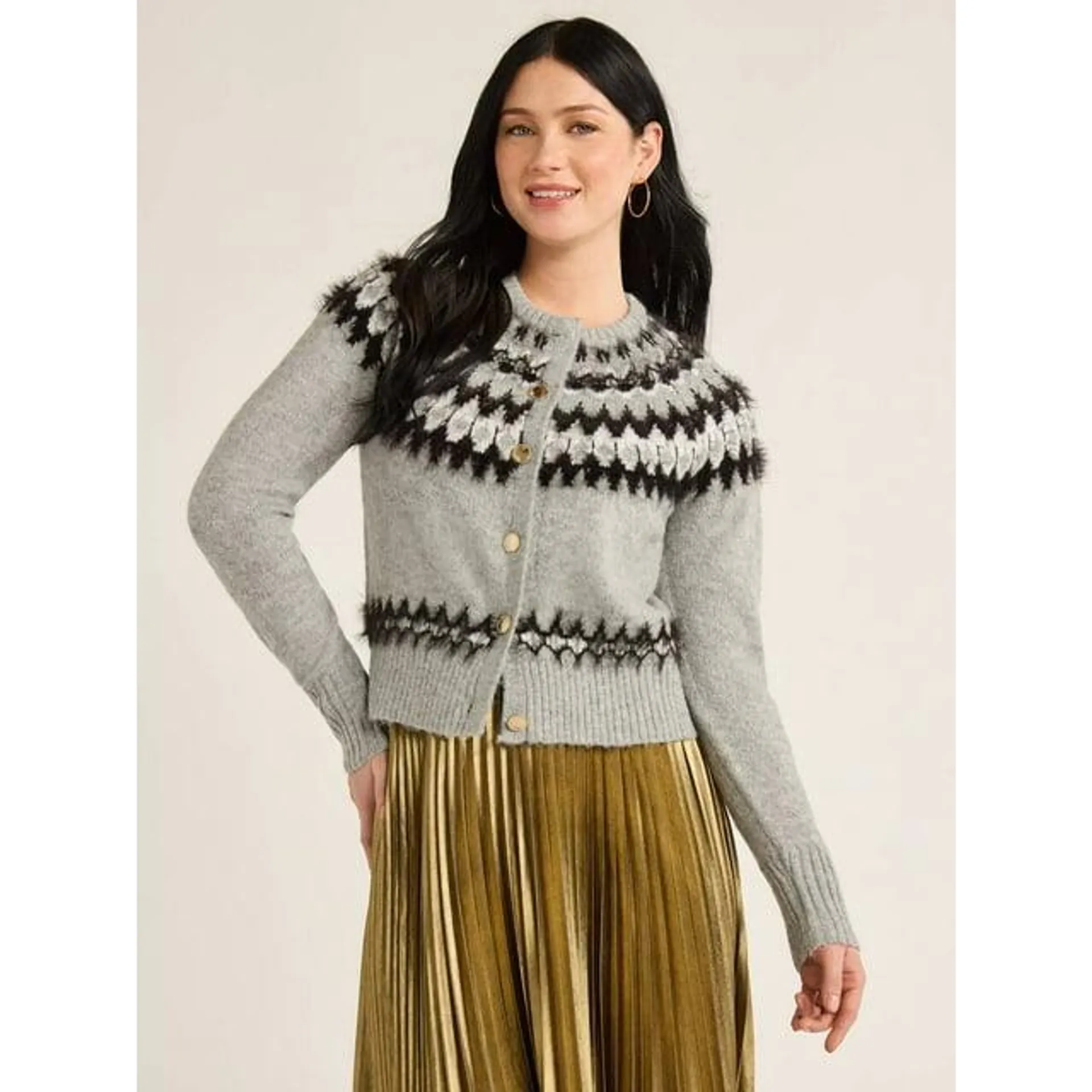 Free Assembly Women’s and Women's Plus Fair Isle Cardigan Sweater, Midweight, Sizes XS-4X