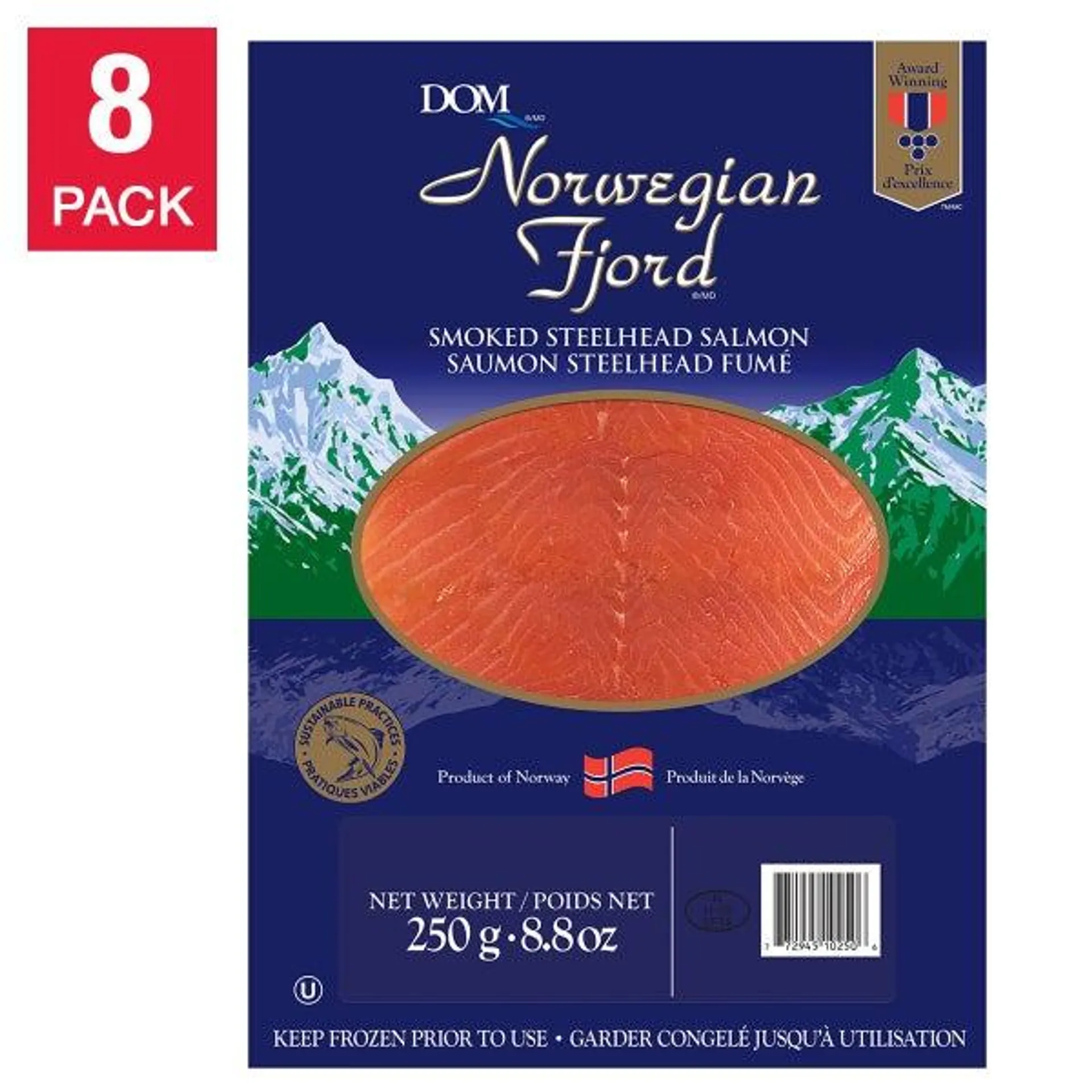 Norwegian Fjord Smoked Steelhead Salmon 250 g (8.8 oz) x 8 pack