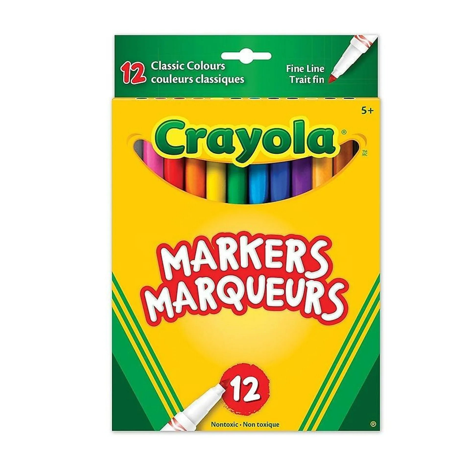 Crayola - Marqueur à non lavable - Pointe fine - Paquet de 12