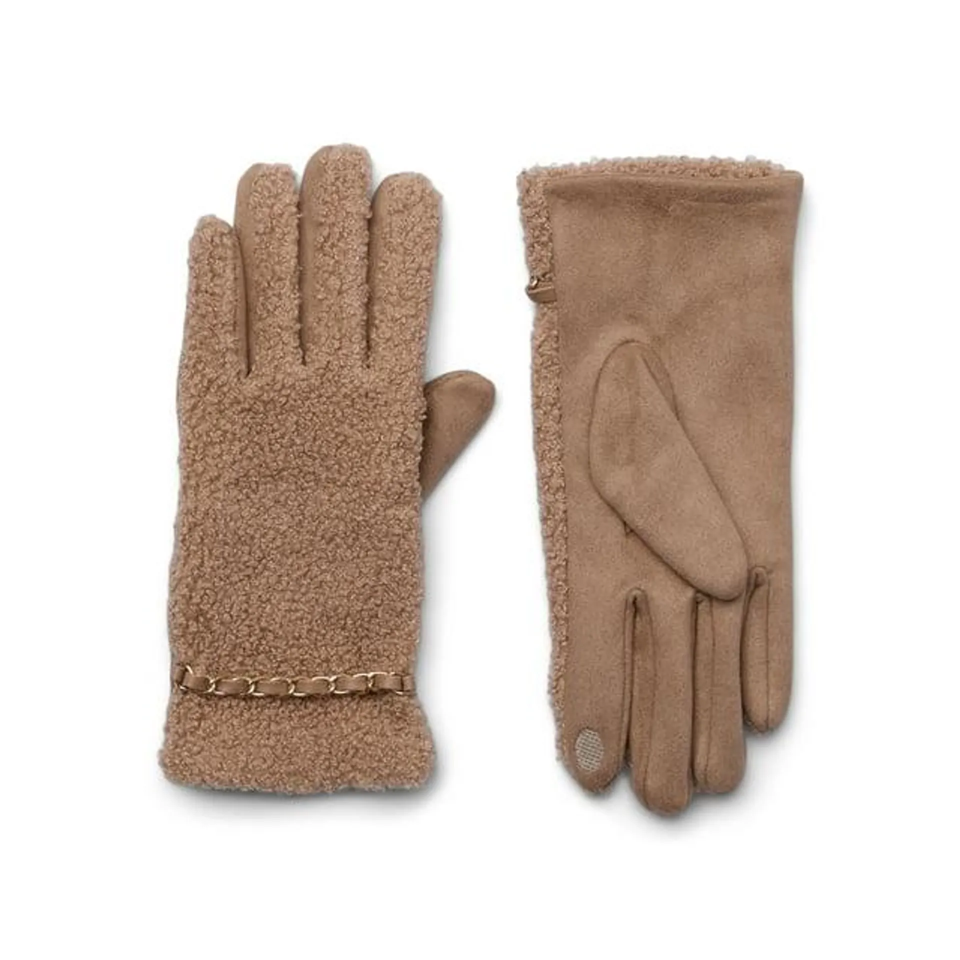 Time and Tru Women's Lightweight Faux Shearling Winter Gloves, S/M, Tan