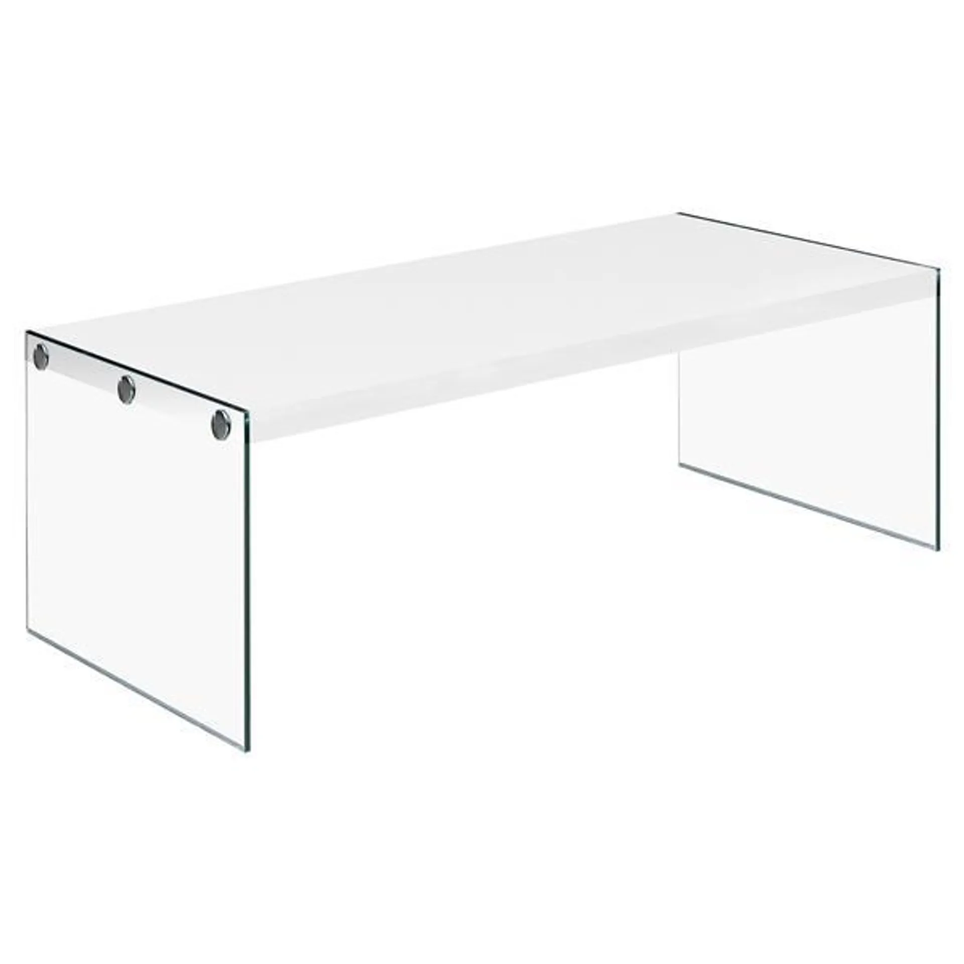 Table basse rectangulaire en verre, 44 po, blanc