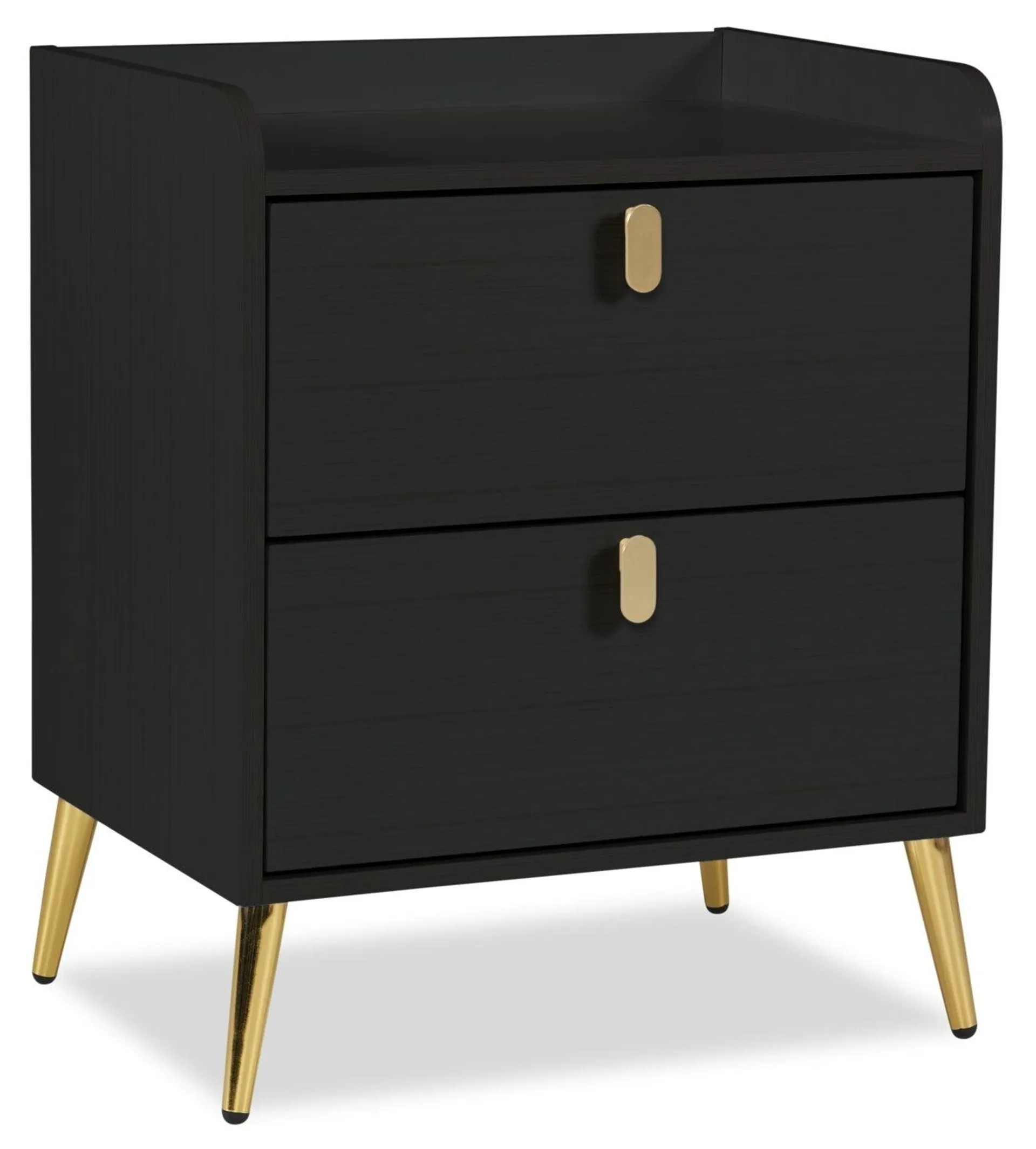 Gabi Bedside 2-Drawer Nightstand with Gold Accent, 21.5"W x 25"H - Black