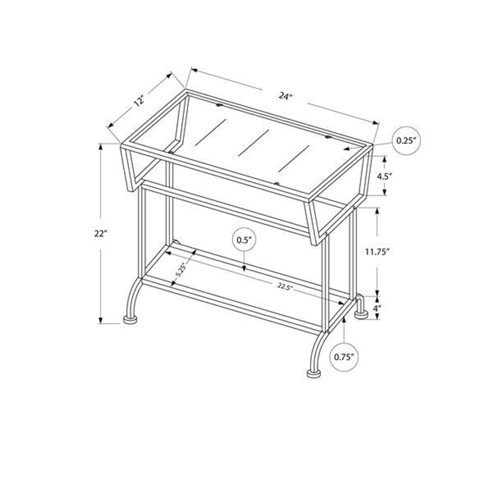 Table d'appoint, 12 po x 22 po, verre, blanc