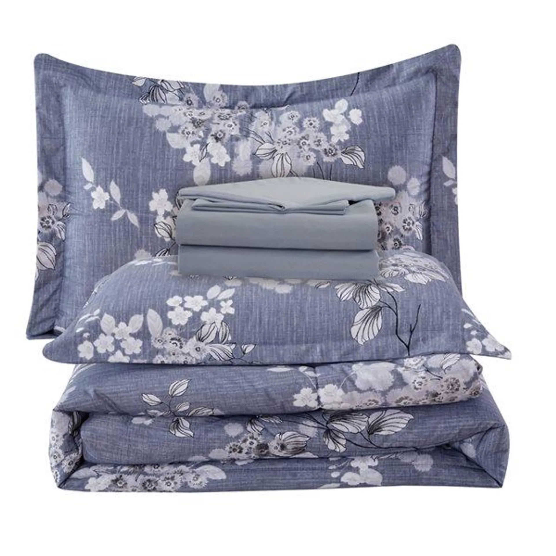 Ensemble de couette florale Marina Decoration gris et blanc pour lit à deux places, 7 mcx