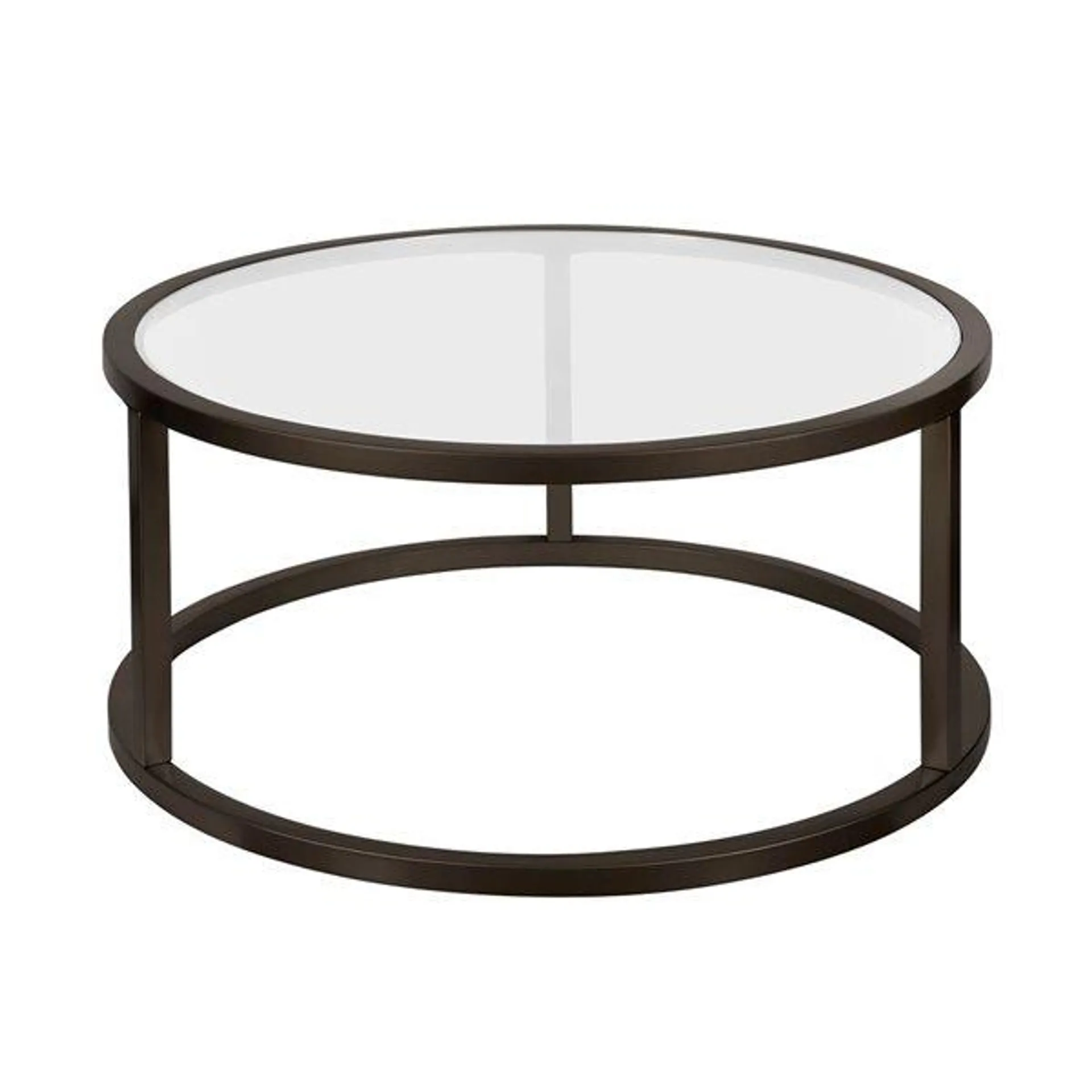 Table basse ronde Parker de Hailey Home noir avec surface en verre