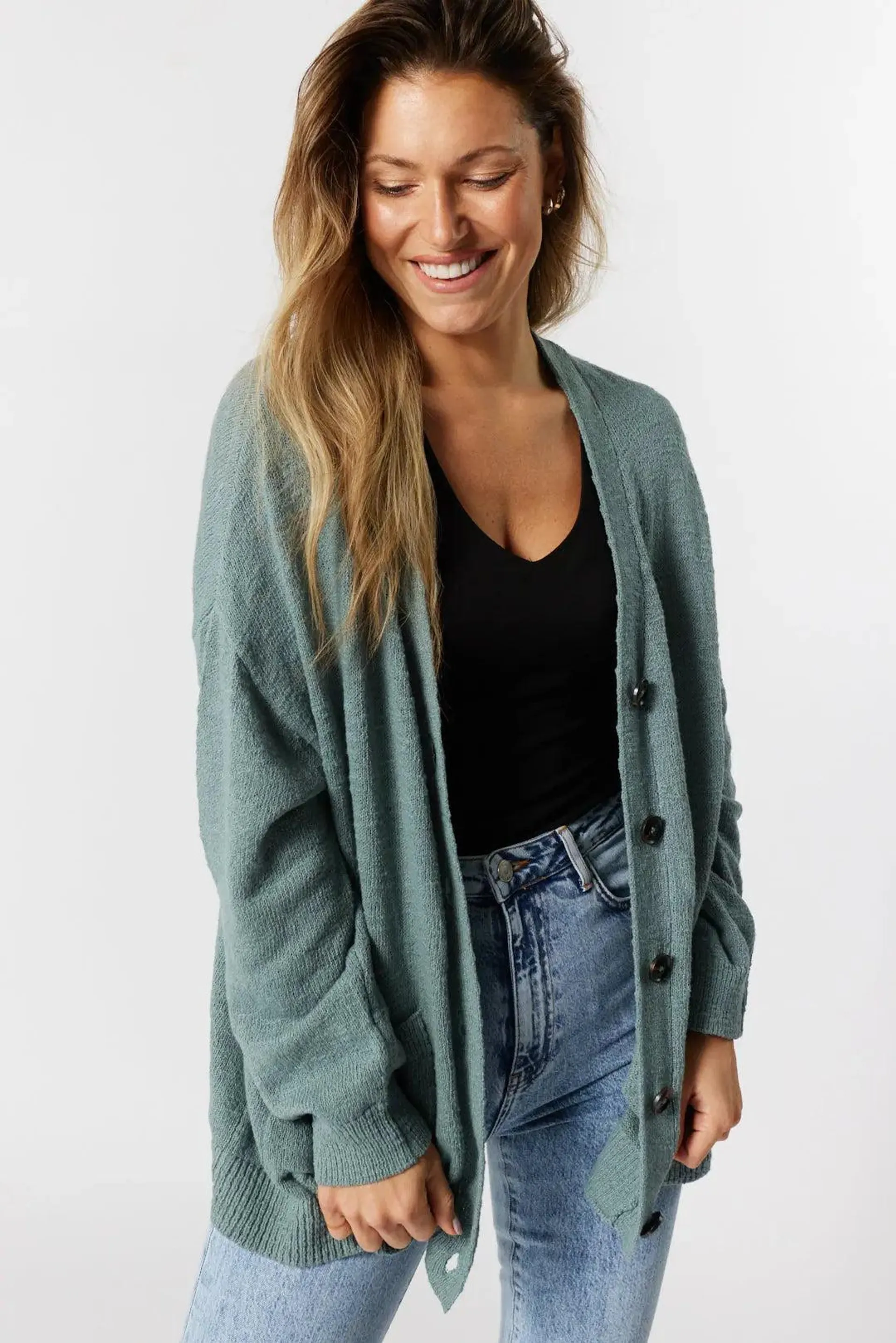 Cardigan vert boutonné au devant | Cardily