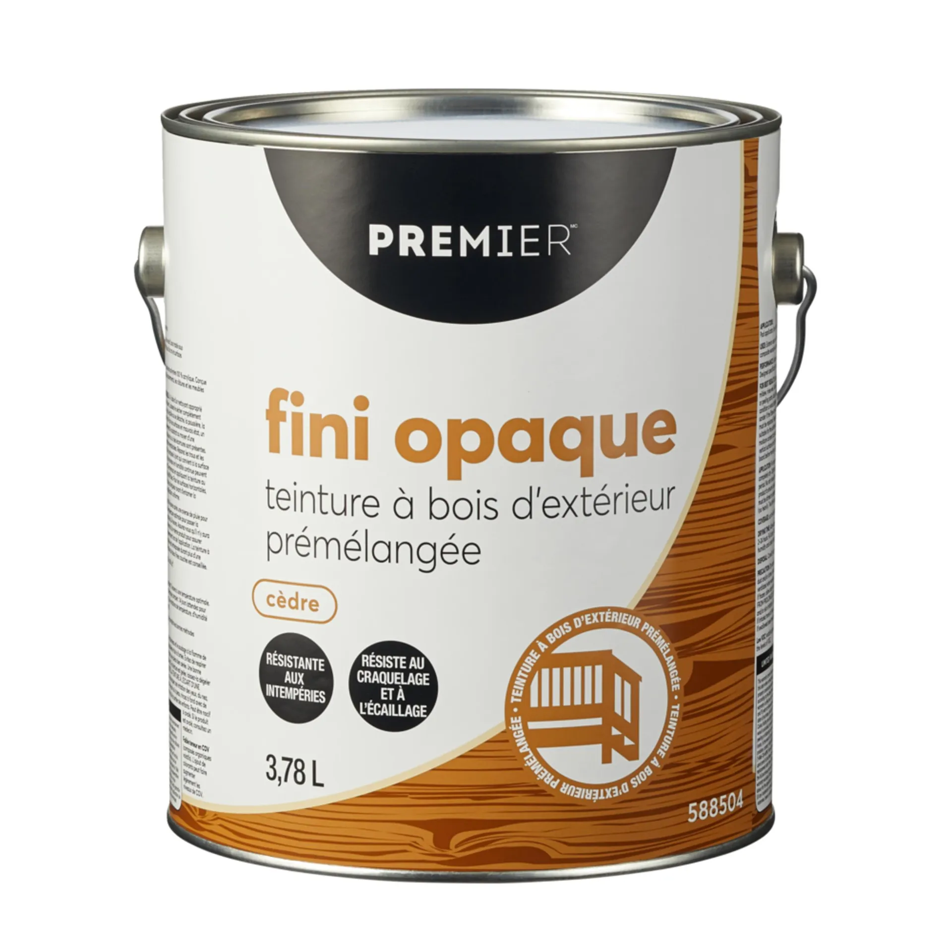 Teinture d'extérieur prémélangée pour bois Premier, opaque, cèdre, 3,78 L/1 gallon