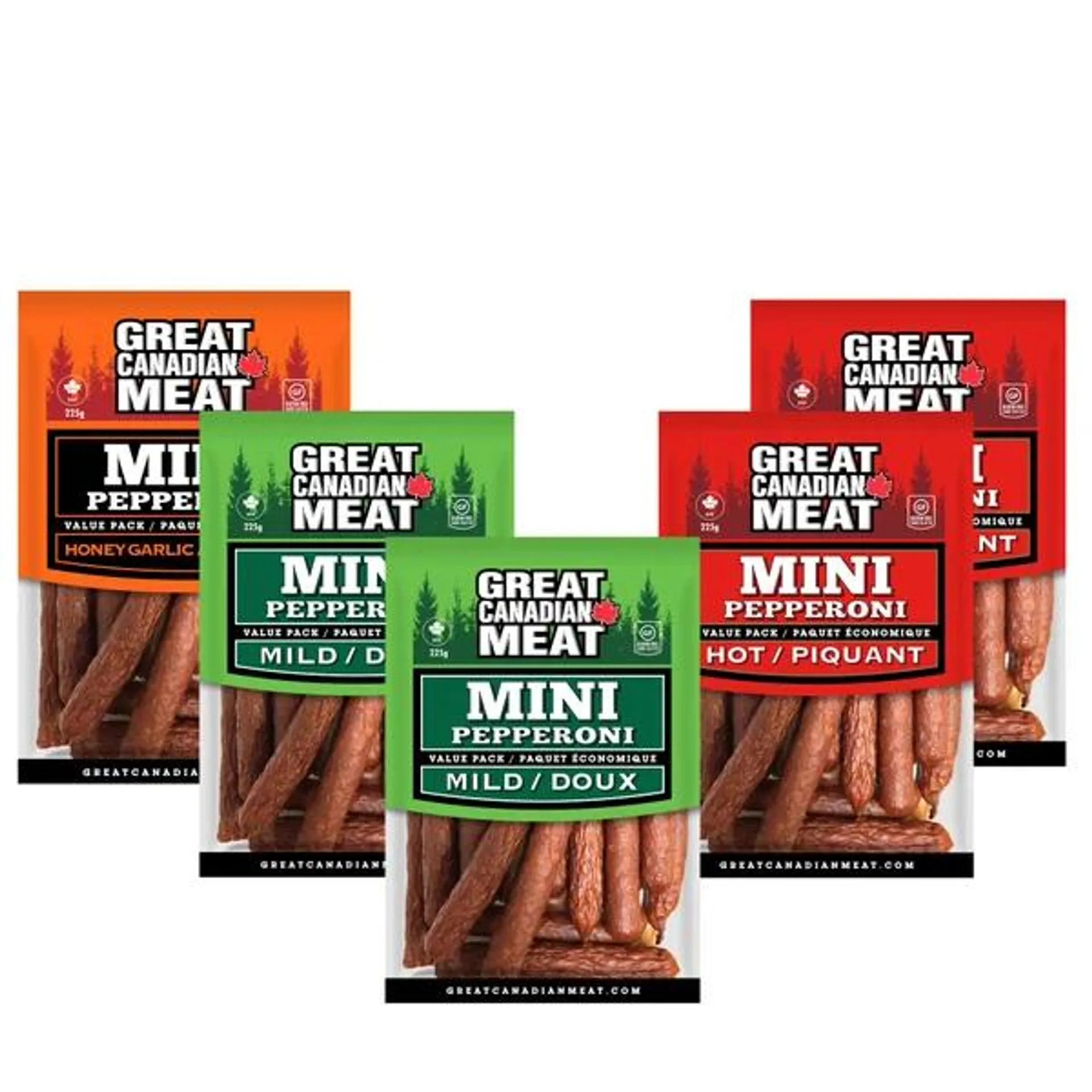 Great Canadian Meat Mini Pepperoni Sticks, Variety Pack, 5 × 225 g