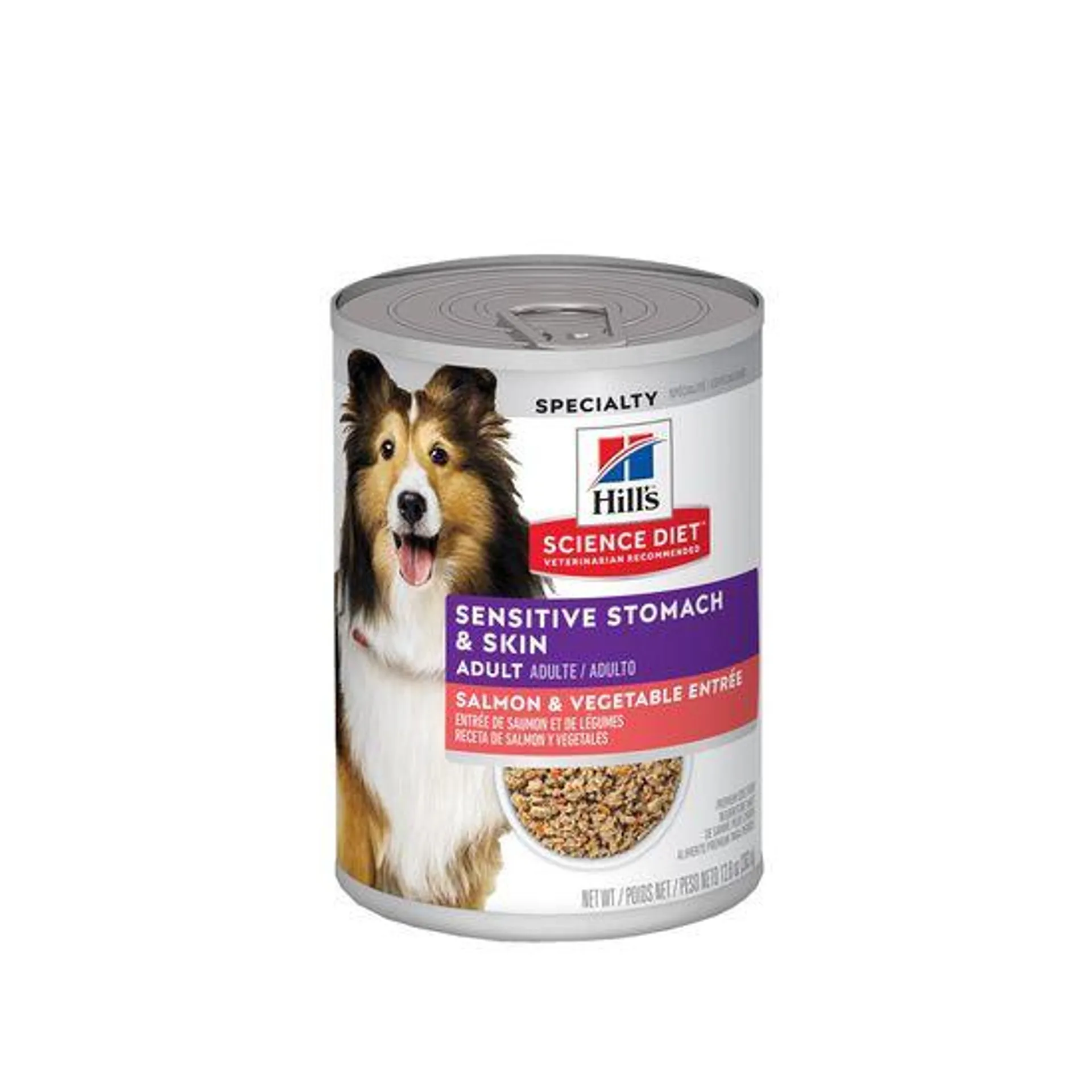 Entrée de saumon et légumes formule peau et estomac sensible pour chiens adultes, 363 g