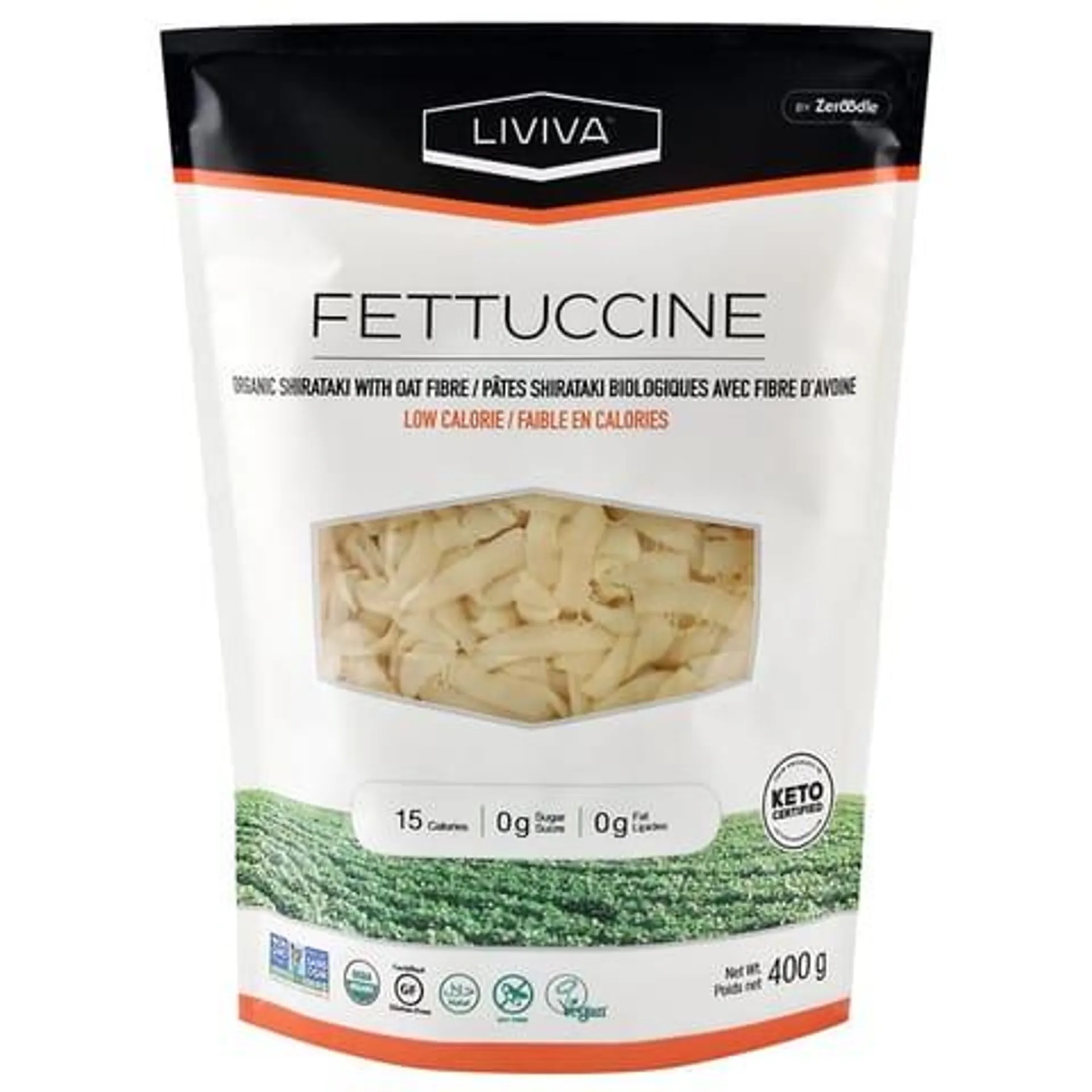 Pâtes Shirataki biologiques avec fibres d'avoine - Fettuccine